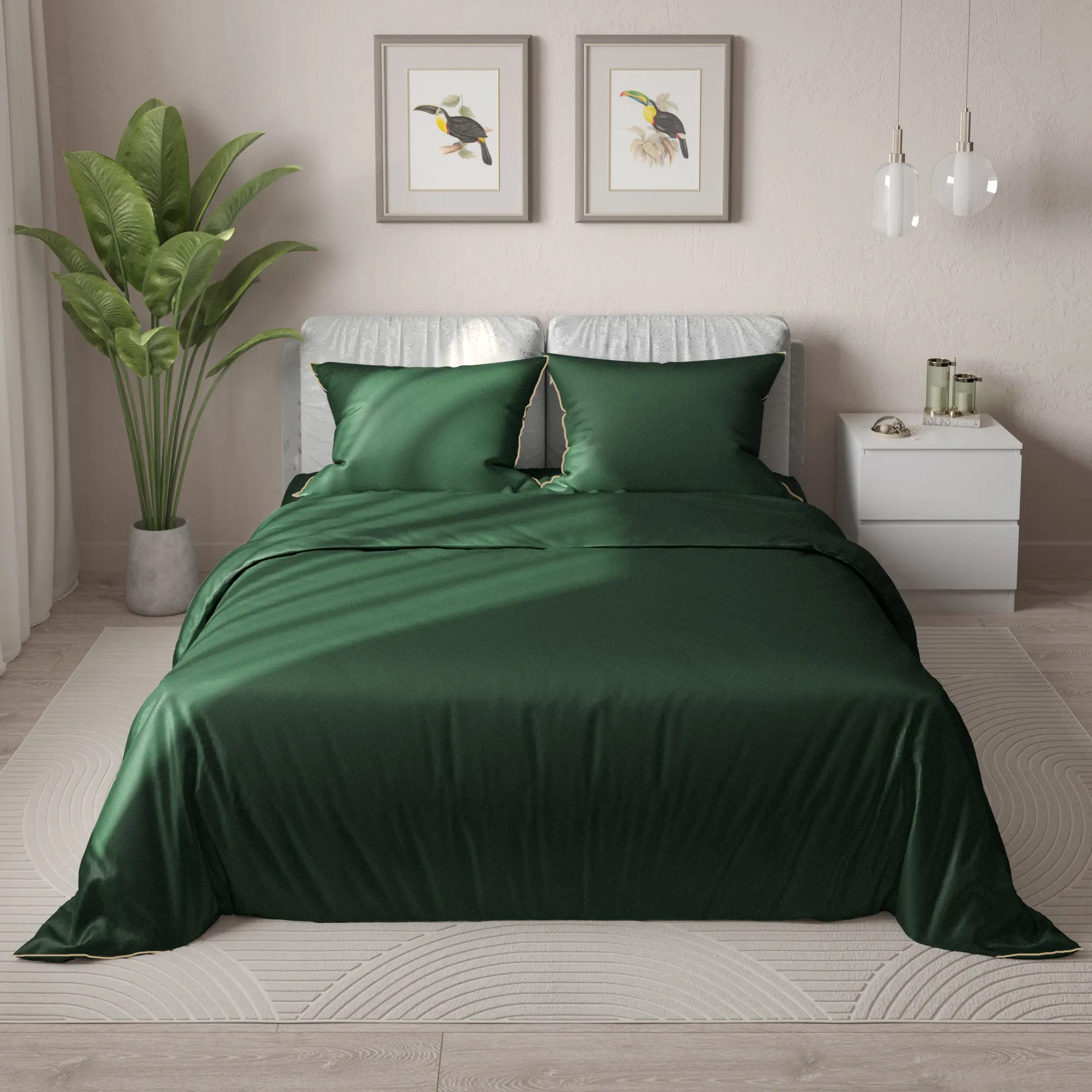 Комплект постельного белья Amore Mio Forest евро тенсель зеленый
