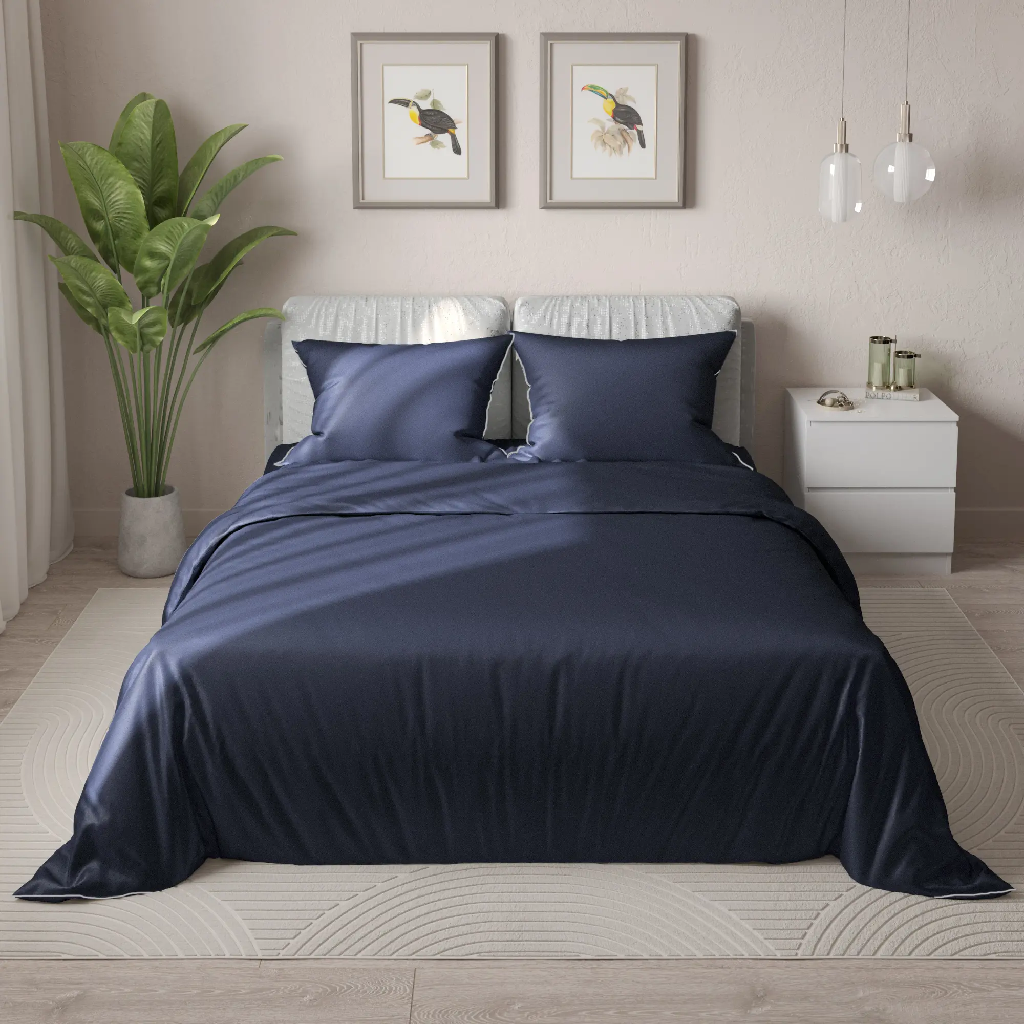 Комплект постельного белья Amore Mio Denim семейный тенсель синий