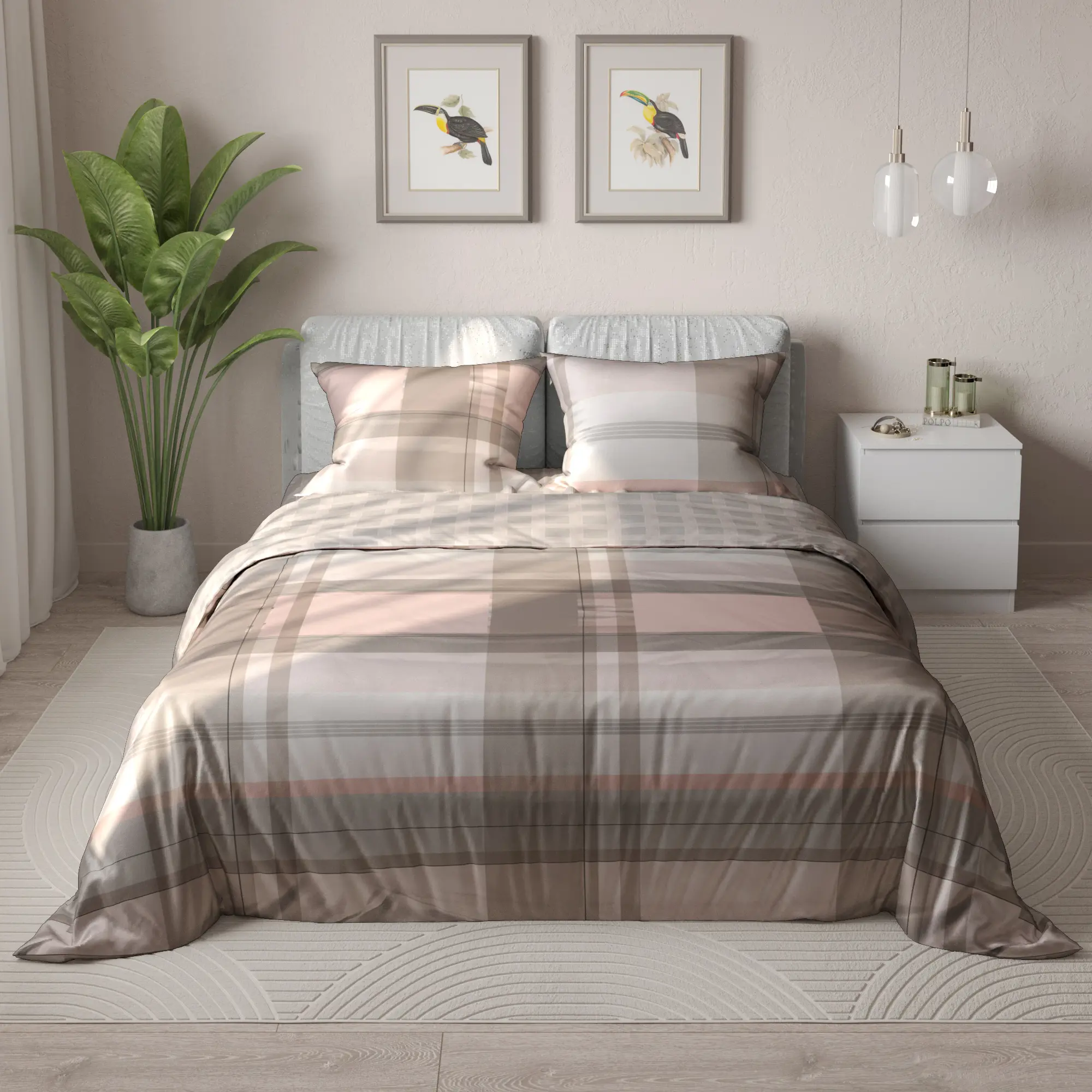 Комплект постельного белья Mine Дизайн 382 евро сатин коричнево-розовый