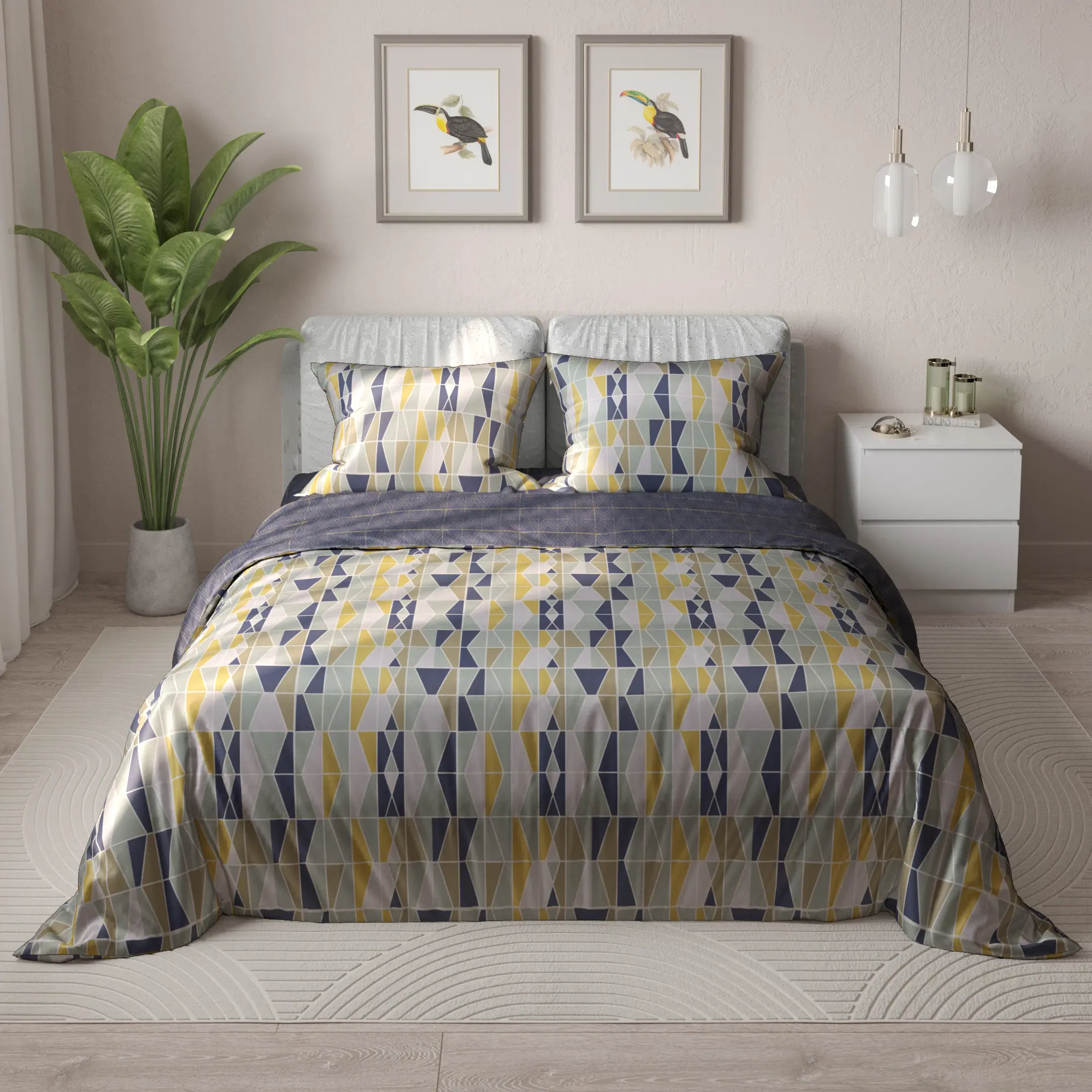 Комплект постельного белья Mine Дизайн 383 евро сатин синий