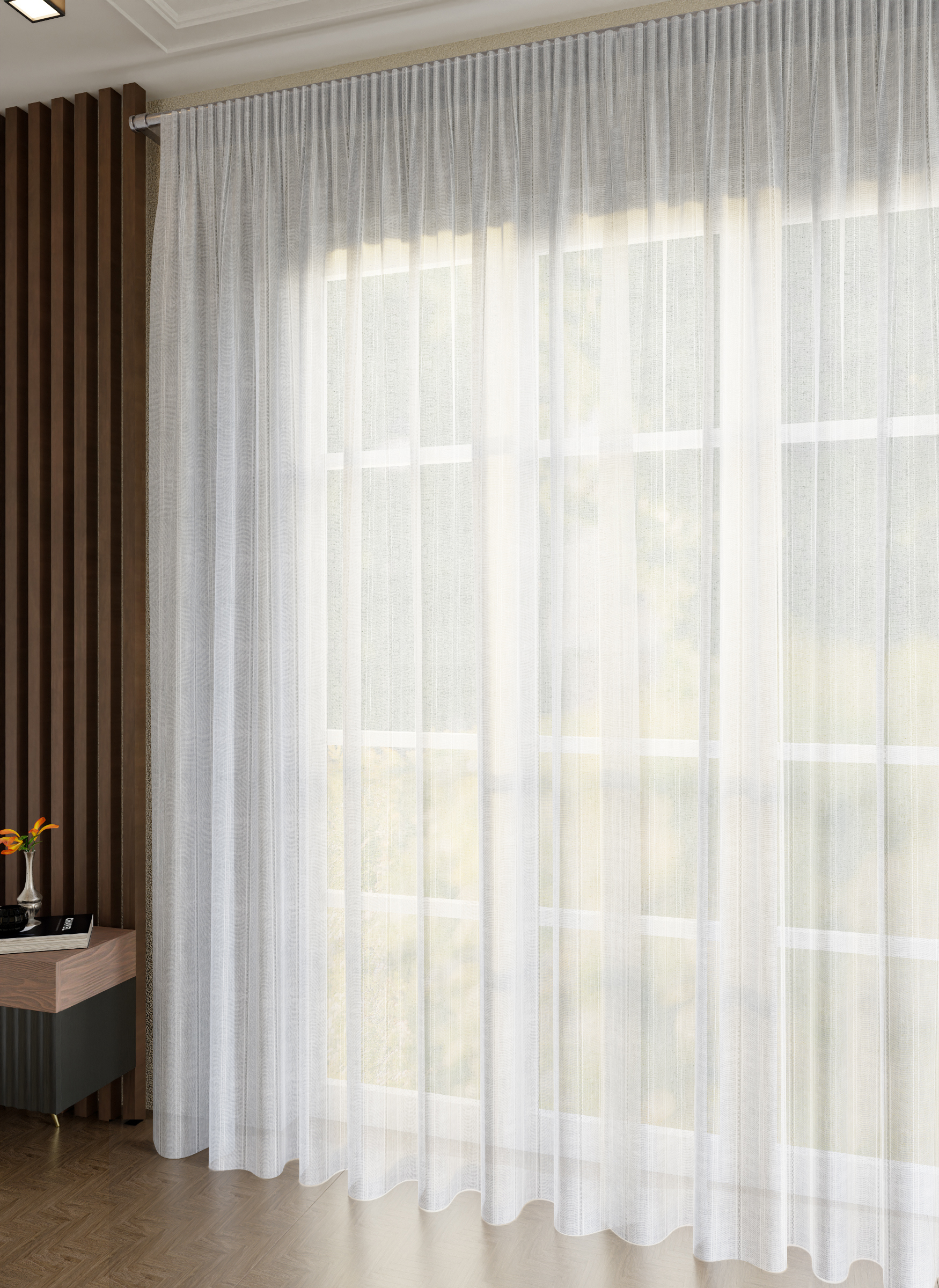 Изображение товара Тюль на ленте Андреа 300x280 см полоски бело-серый ткань батист