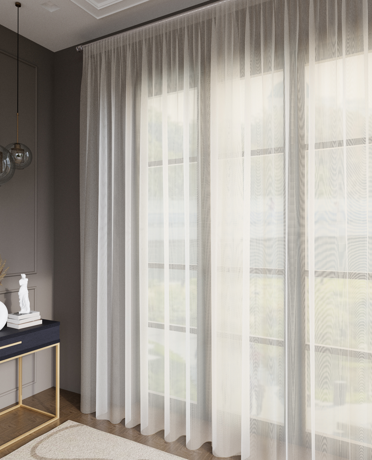 Изображение товара Тюль на ленте Елочка 300x280 см экрю из сетки с абстрактным рисунком