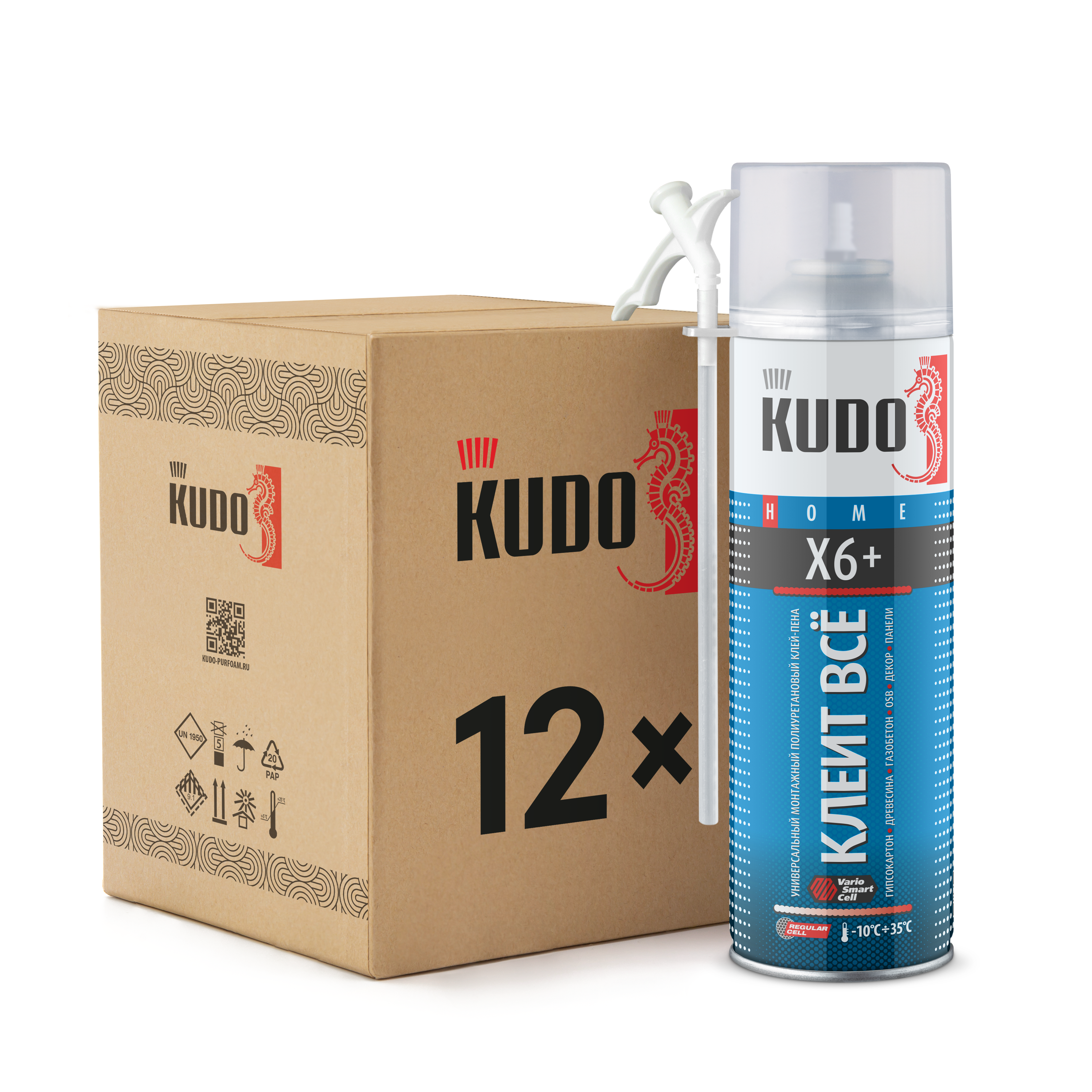 Изображение товара Клей-пена Kudo универсальный монтажный home x6+ 650 мл 12 шт