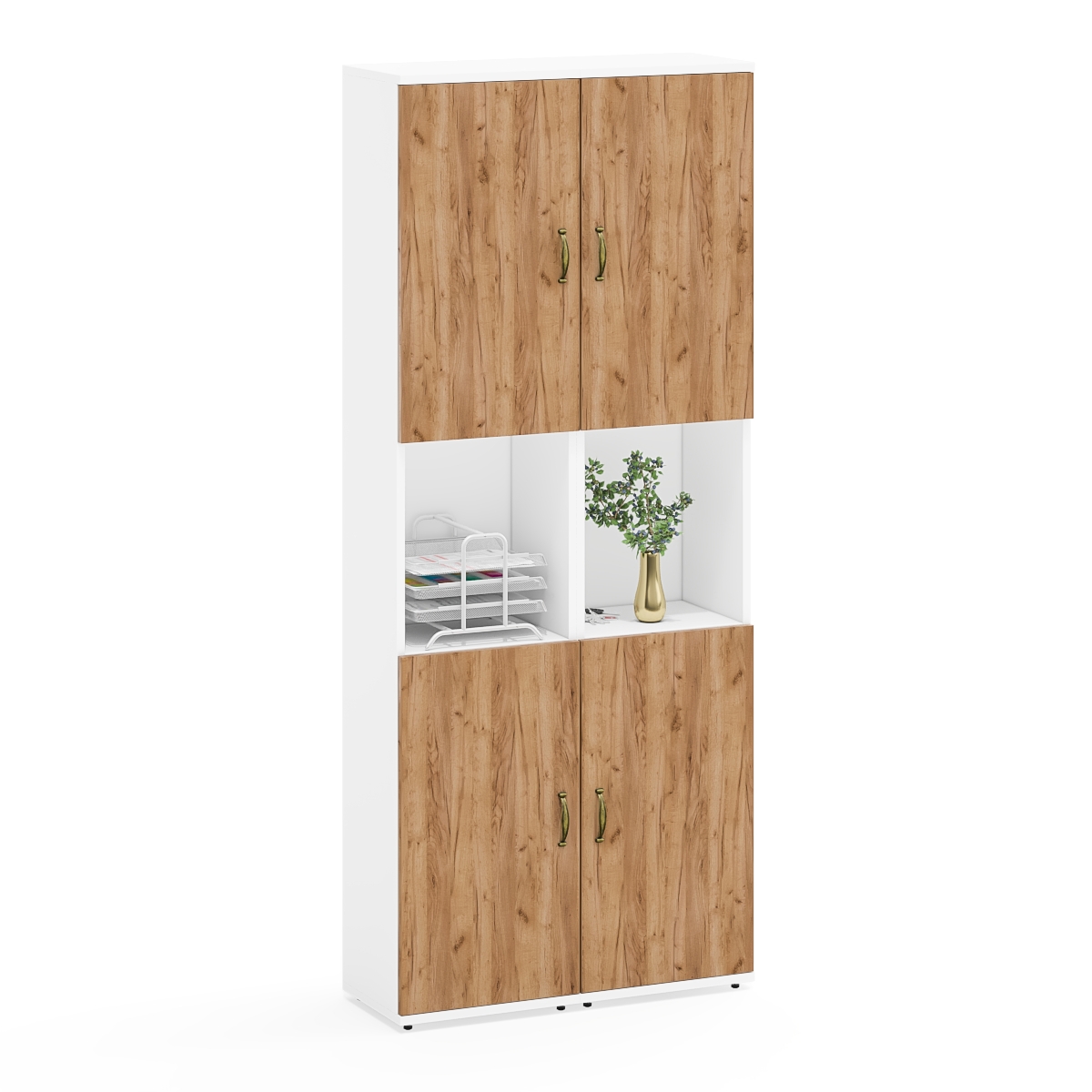 Изображение товара Пенал Мебельный двор Лидер-8 цвет белый шагрень/крафт золото