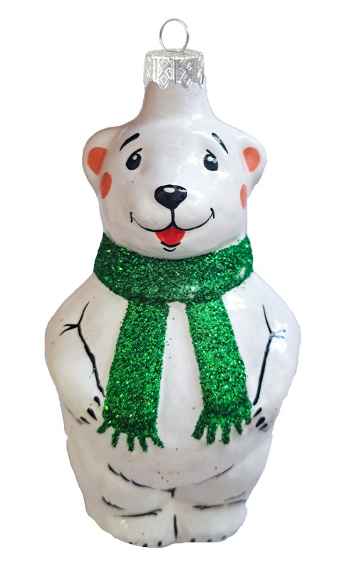 Изображение товара Стеклянная елочная игрушка Мишутка в шарфе 11x6 см разноцветная Россия