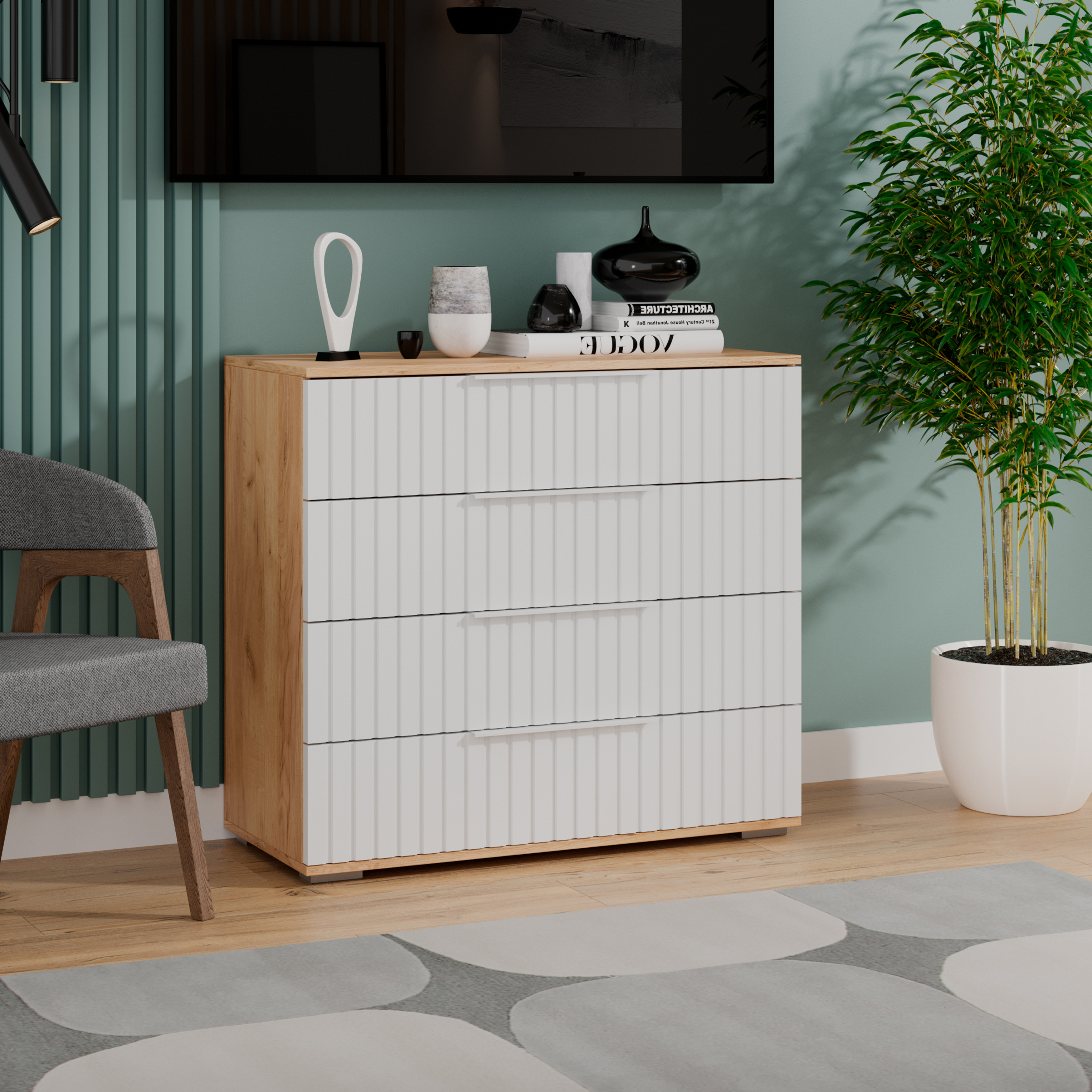 Изображение товара Комод Трия xилтон 4 ящика 92x41x84 см ЛДСП цвет дуб крафт золотой