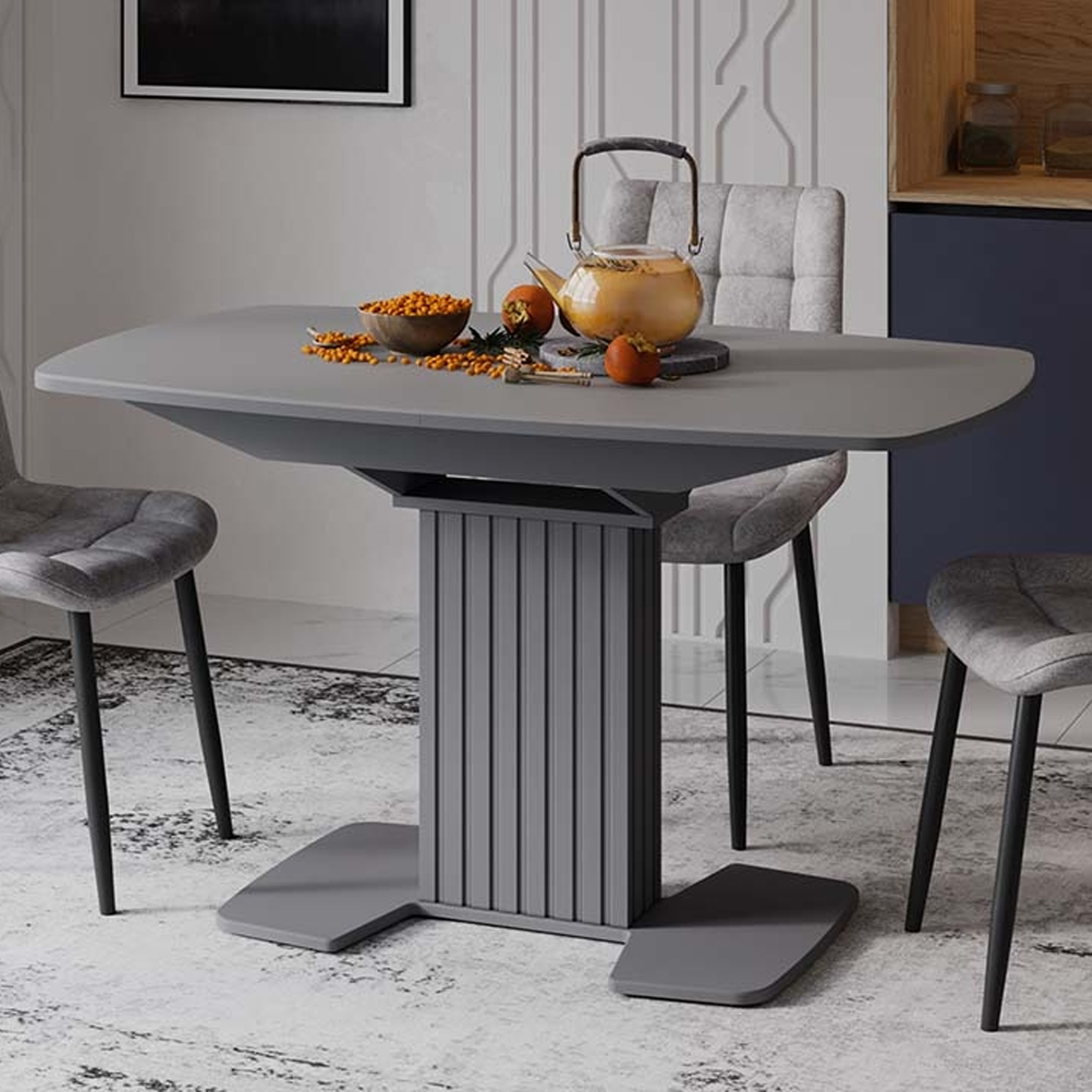 Изображение товара Обеденный раздвижной стол Трия 130x80 см с МДФ и стеклом современный дизайн