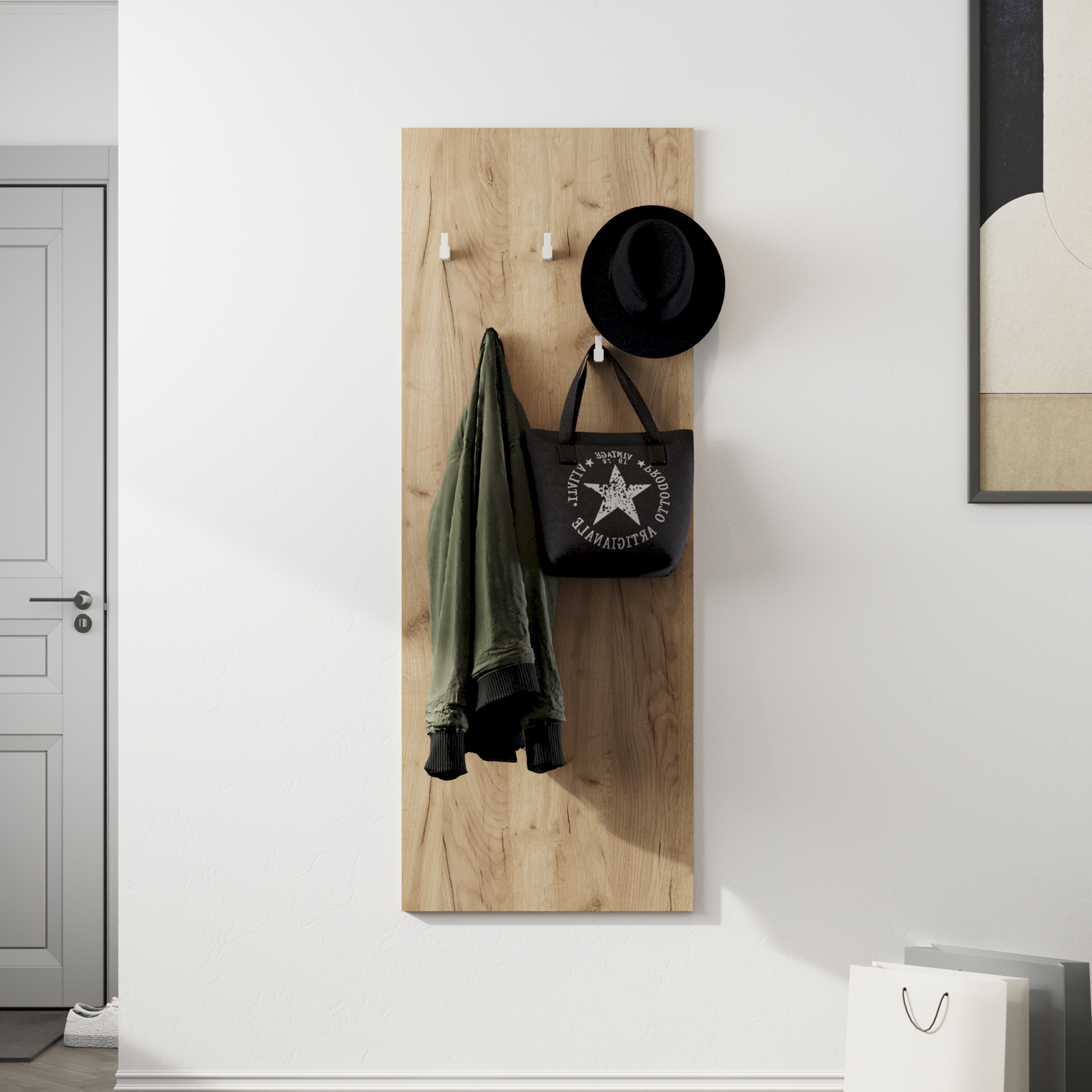 Изображение товара Настенная вешалка Трия Хилтон 55x148 См ЛДСП Цвет дуб крафт золотой белый