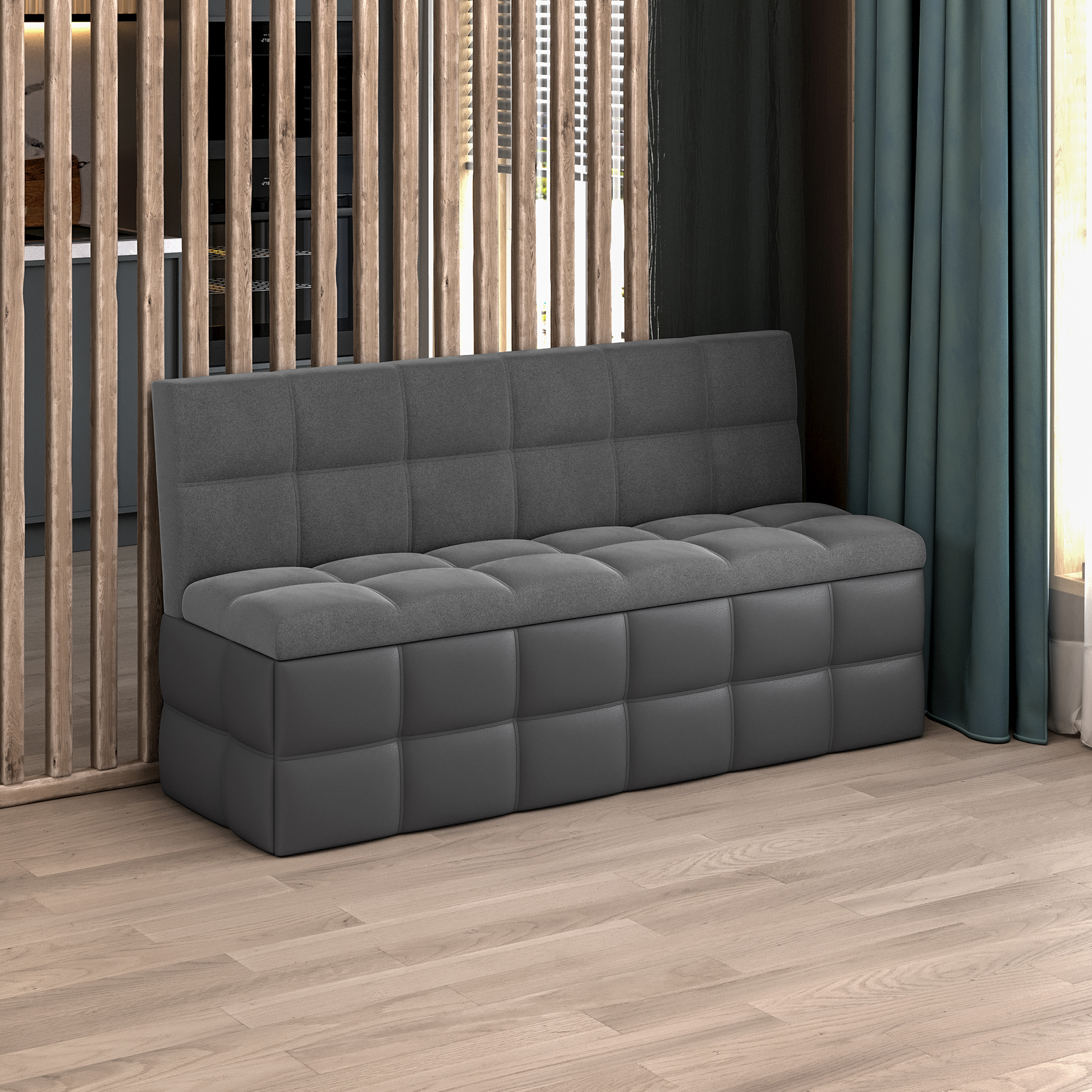 Изображение товара Диван кухонный ТРИЯ Домино 151x82x58 см серый велюр/кожзам with ящик