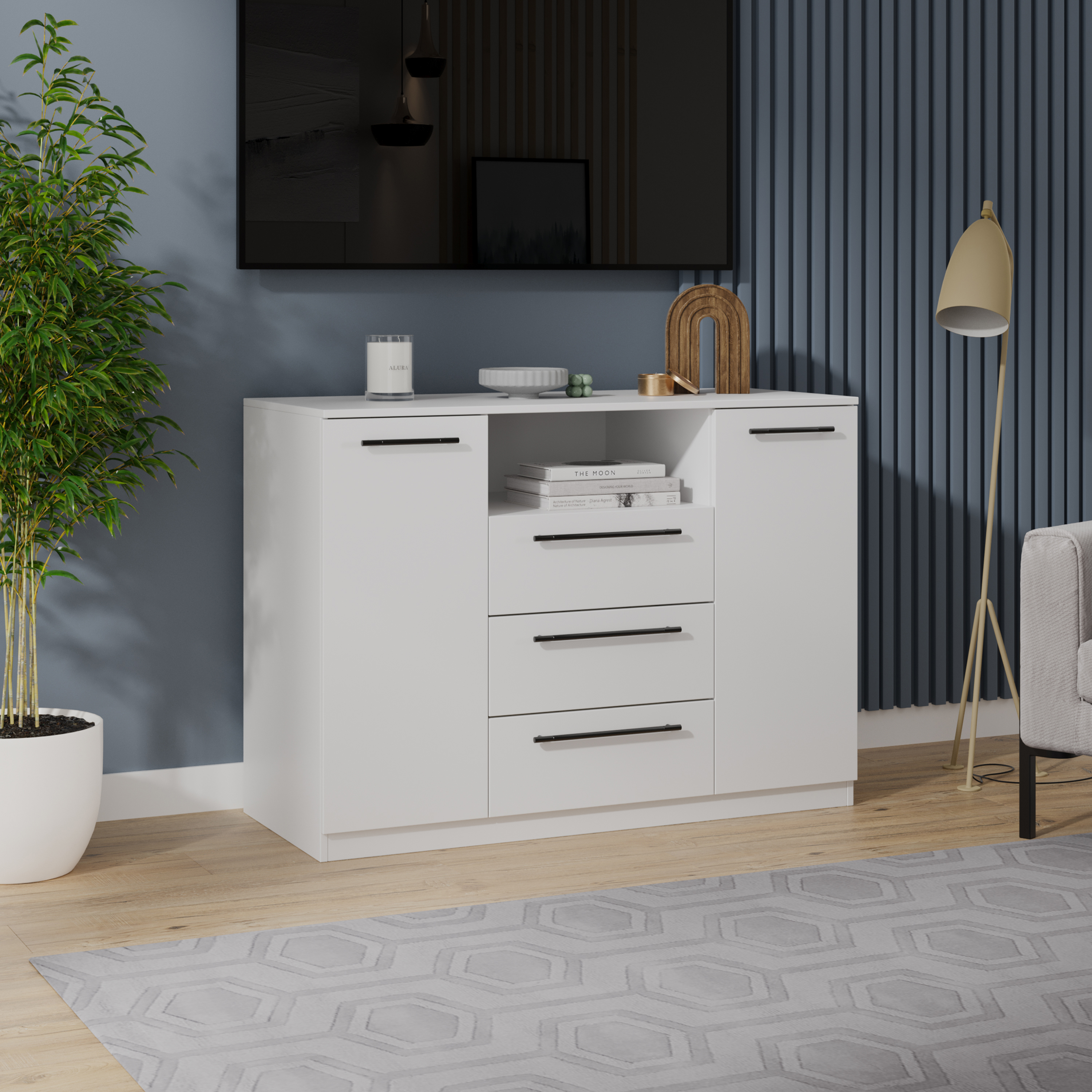 Изображение товара Комод Трия Агата комбинированный 3 ящика 120x51x87 см белый ЛДСП