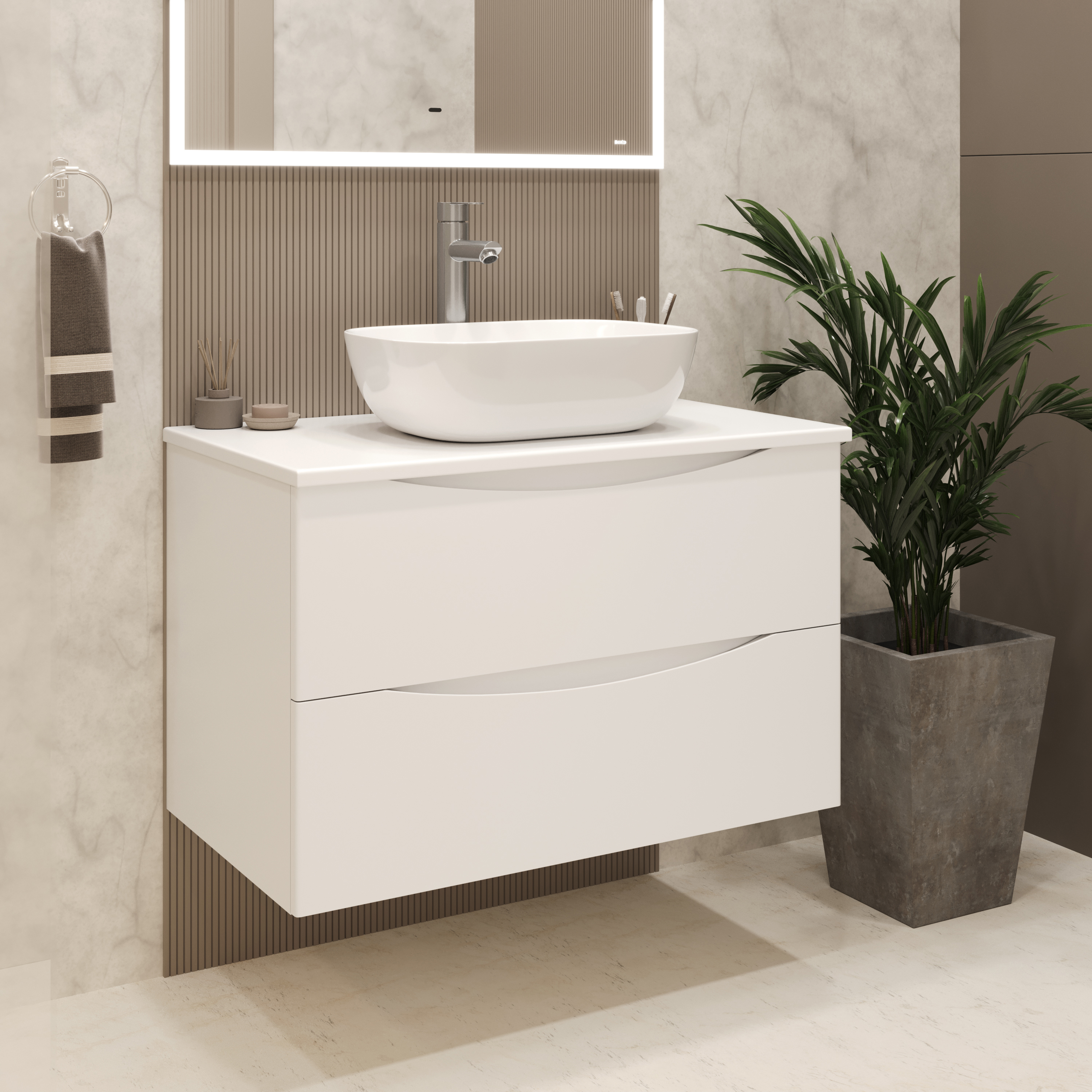 Изображение товара Тумба с раковиной для ванной Bond Square TLM-05805-SL54450 подвесная 80 см белая матовая