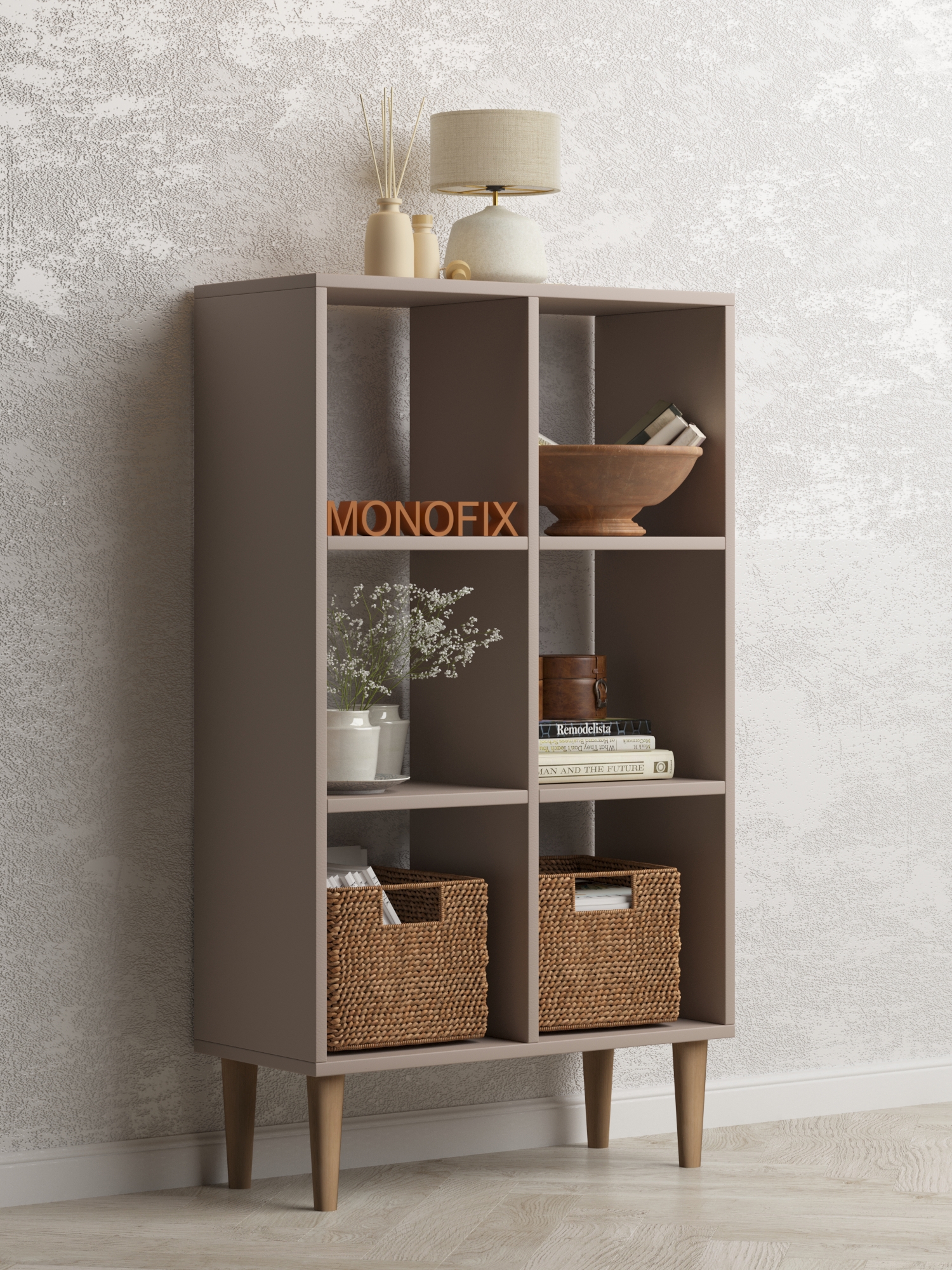 Изображение товара Стеллаж с полками Monofix 69x120x30 см капучино ЛДСП 6 секций Россия