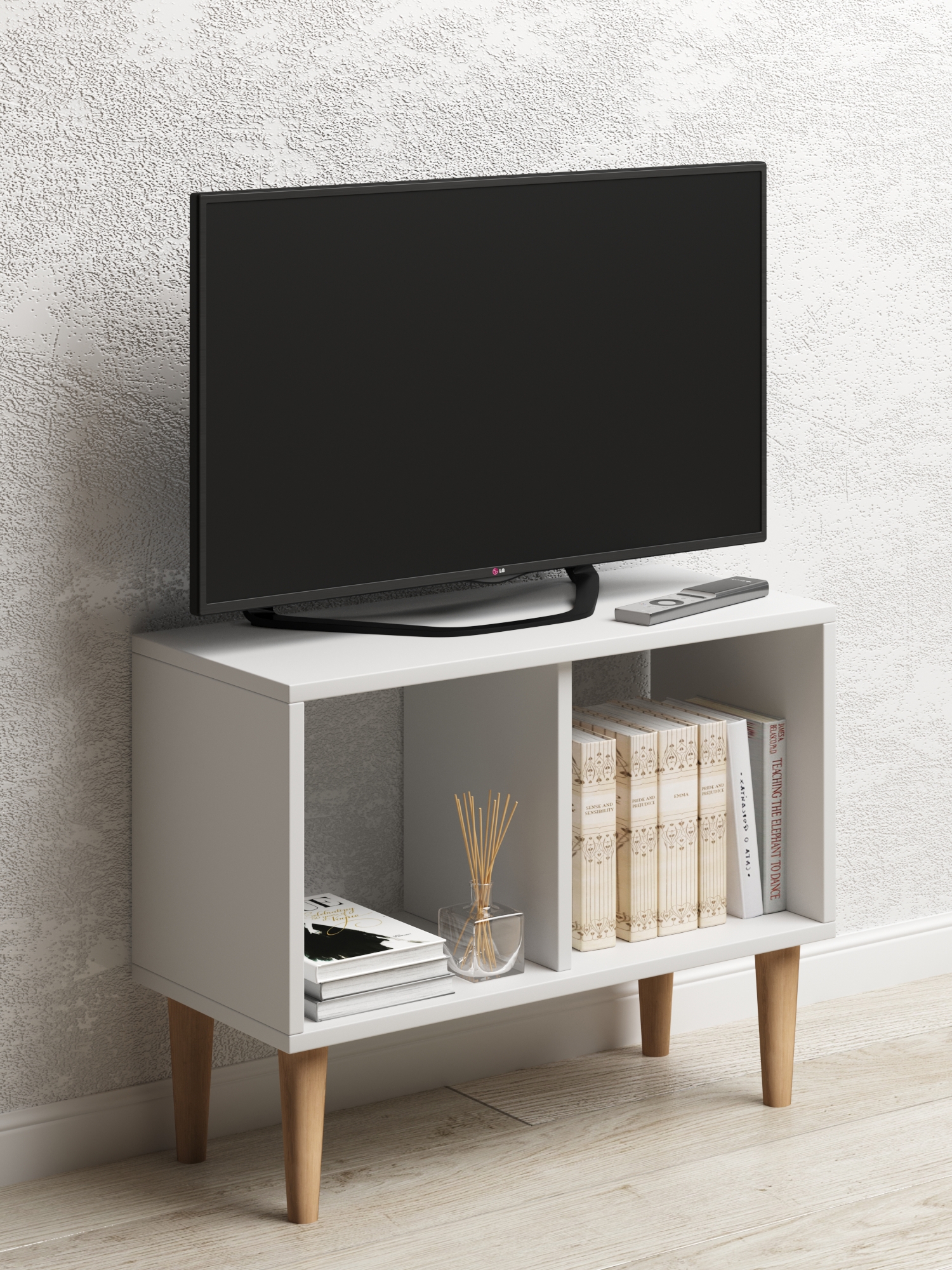 Изображение товара Тумба под телевизор Monofix ТВ-Б-2-3Л из ЛДСП белого цвета 69x53x30 см