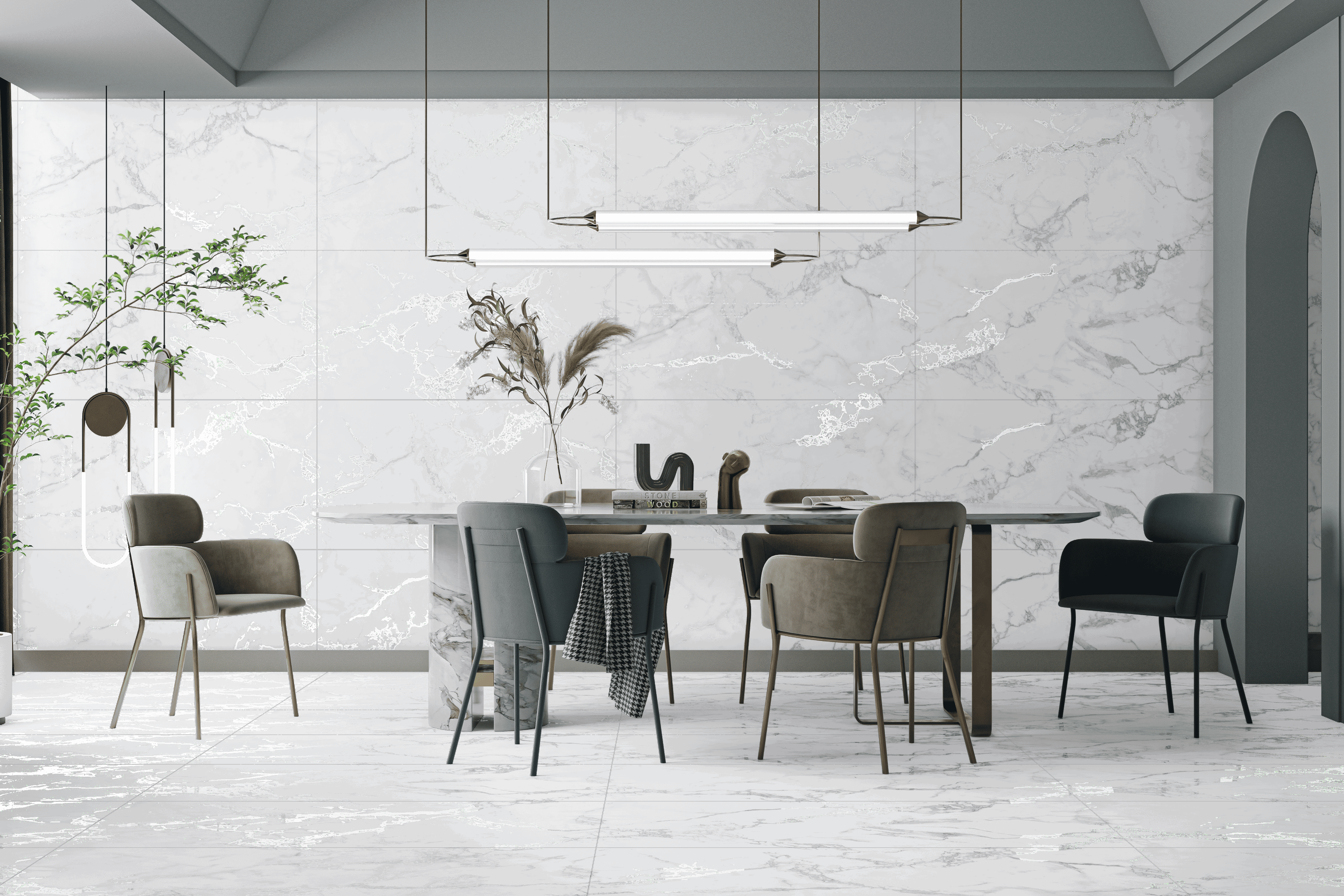 Изображение товара Керамогранит Kerald Calacatta Arabesque Grey Carving 60x120 см для пола и стен