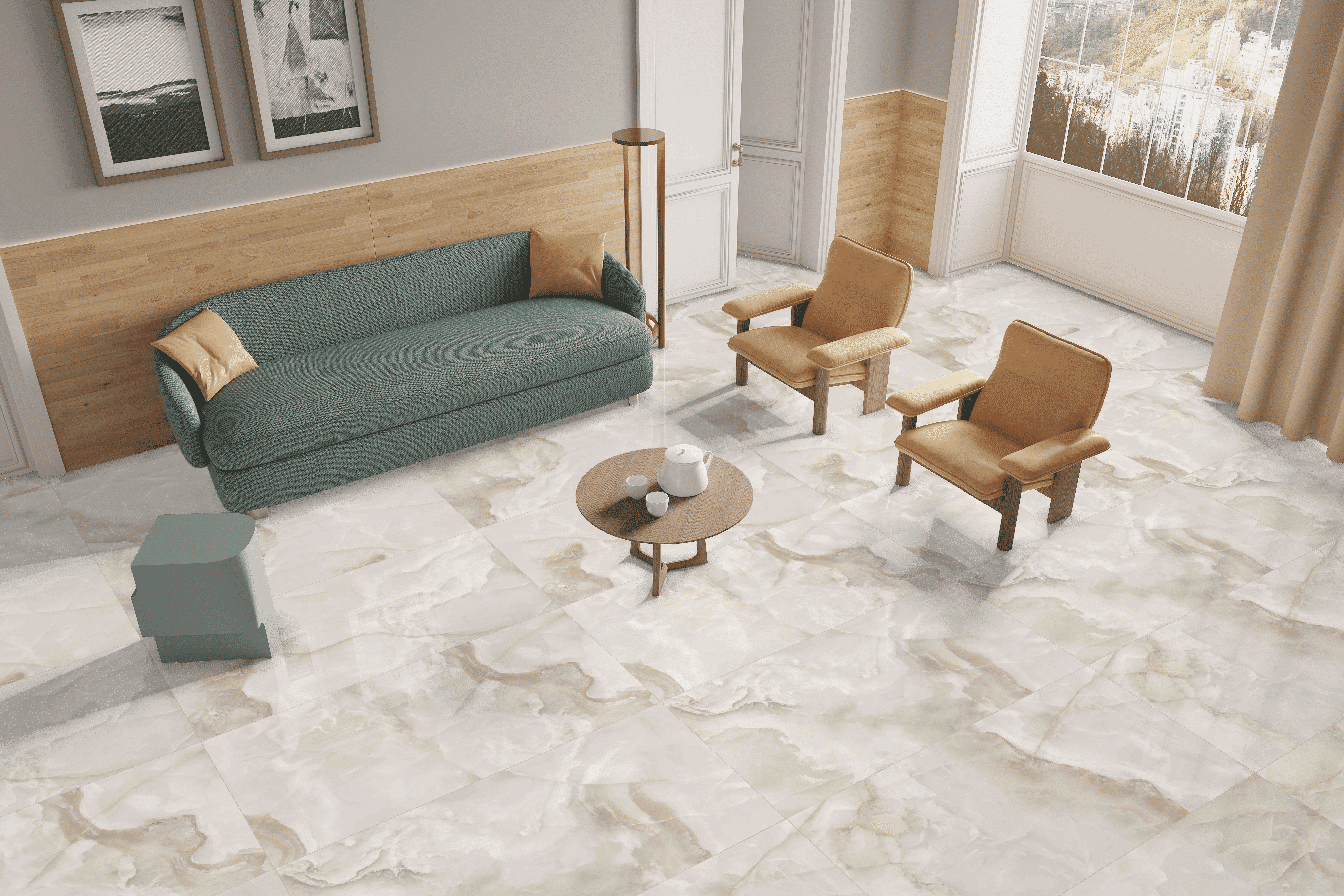 Изображение товара Керамогранит Kerald Onyx Live Glossy 60x120 см бежевый гладкий крупный формат