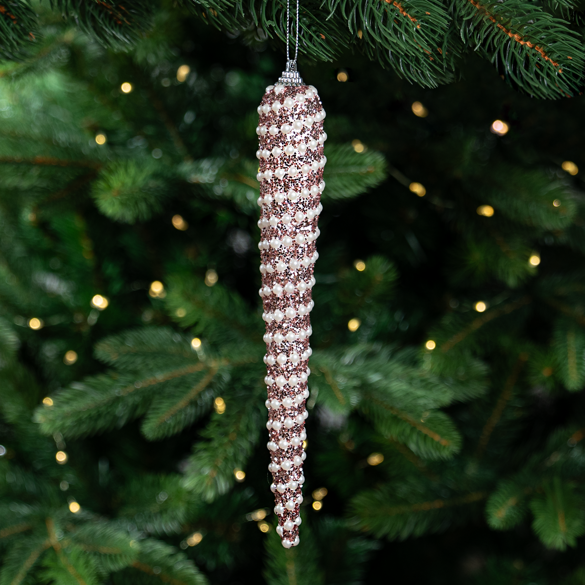 Изображение товара Декоративная сосулька KREAFORTA 25 см розовая для новогоднего декора елки и интерьера