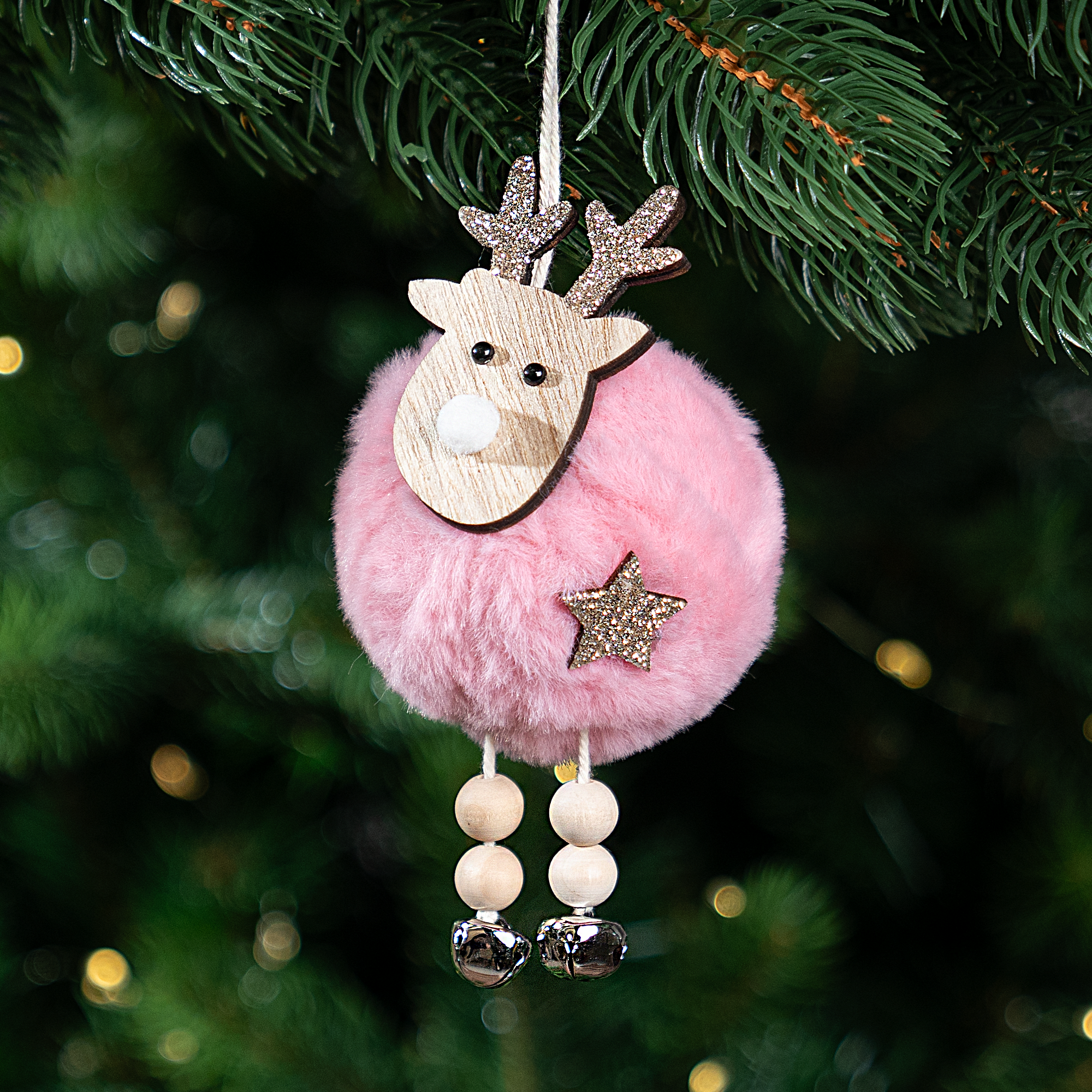 Изображение товара Декоративное подвесное украшение KREAFORTA Олень 12 см розовый