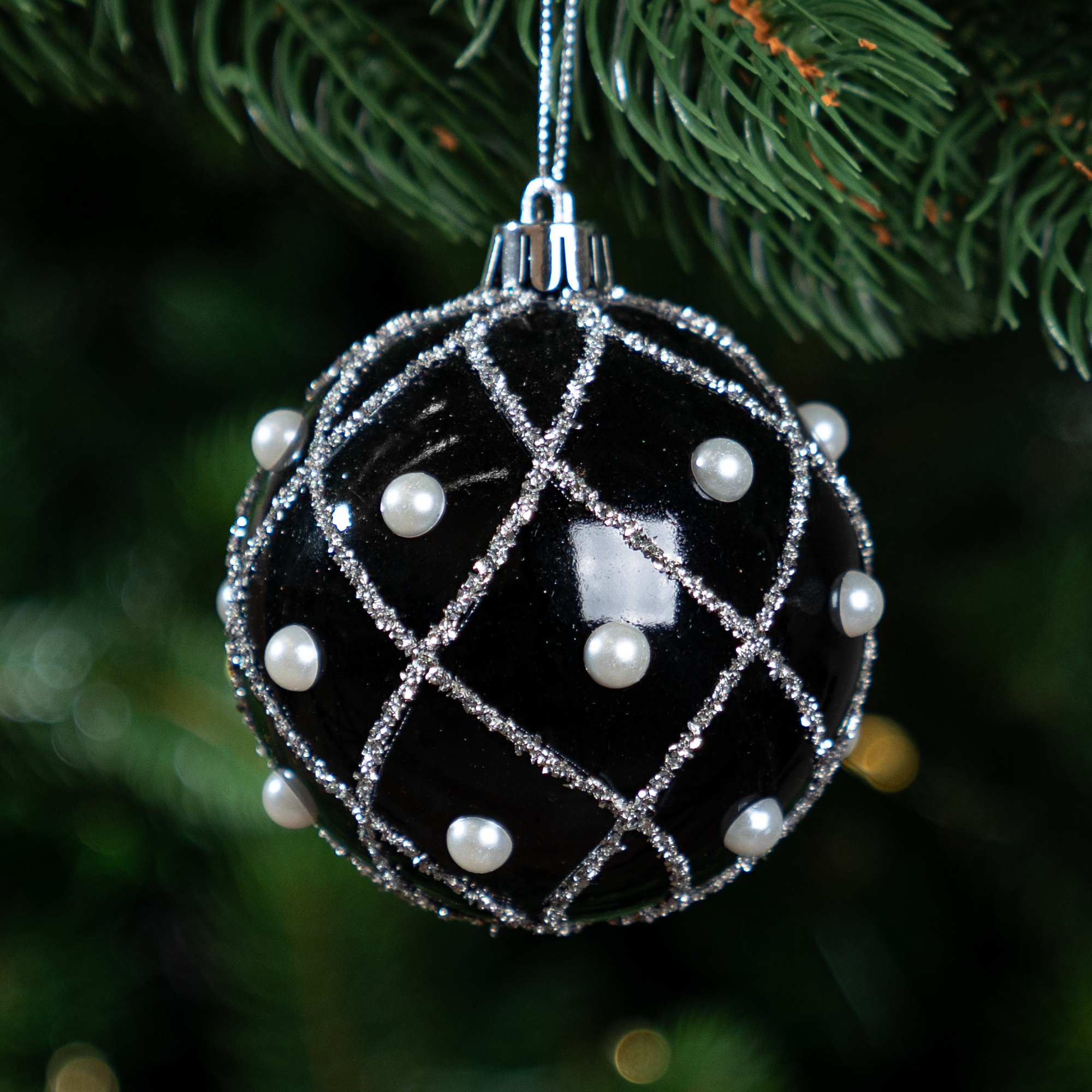 Изображение товара Шар елочный KREAFORTA с бусами ø8 см синий