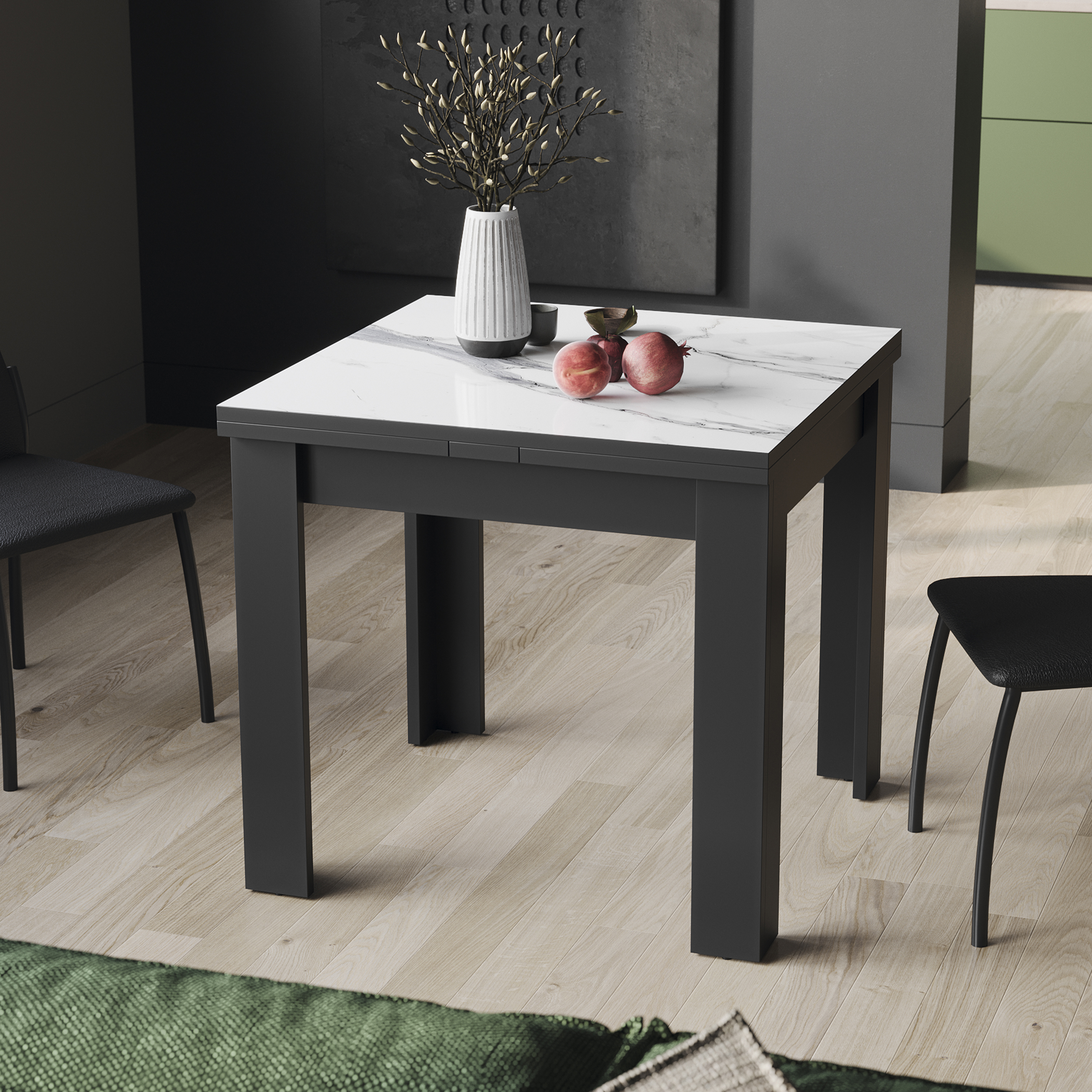 Изображение товара Кухонный стол Трия 120x79 см раздвижной белый мрамор черный современный стиль
