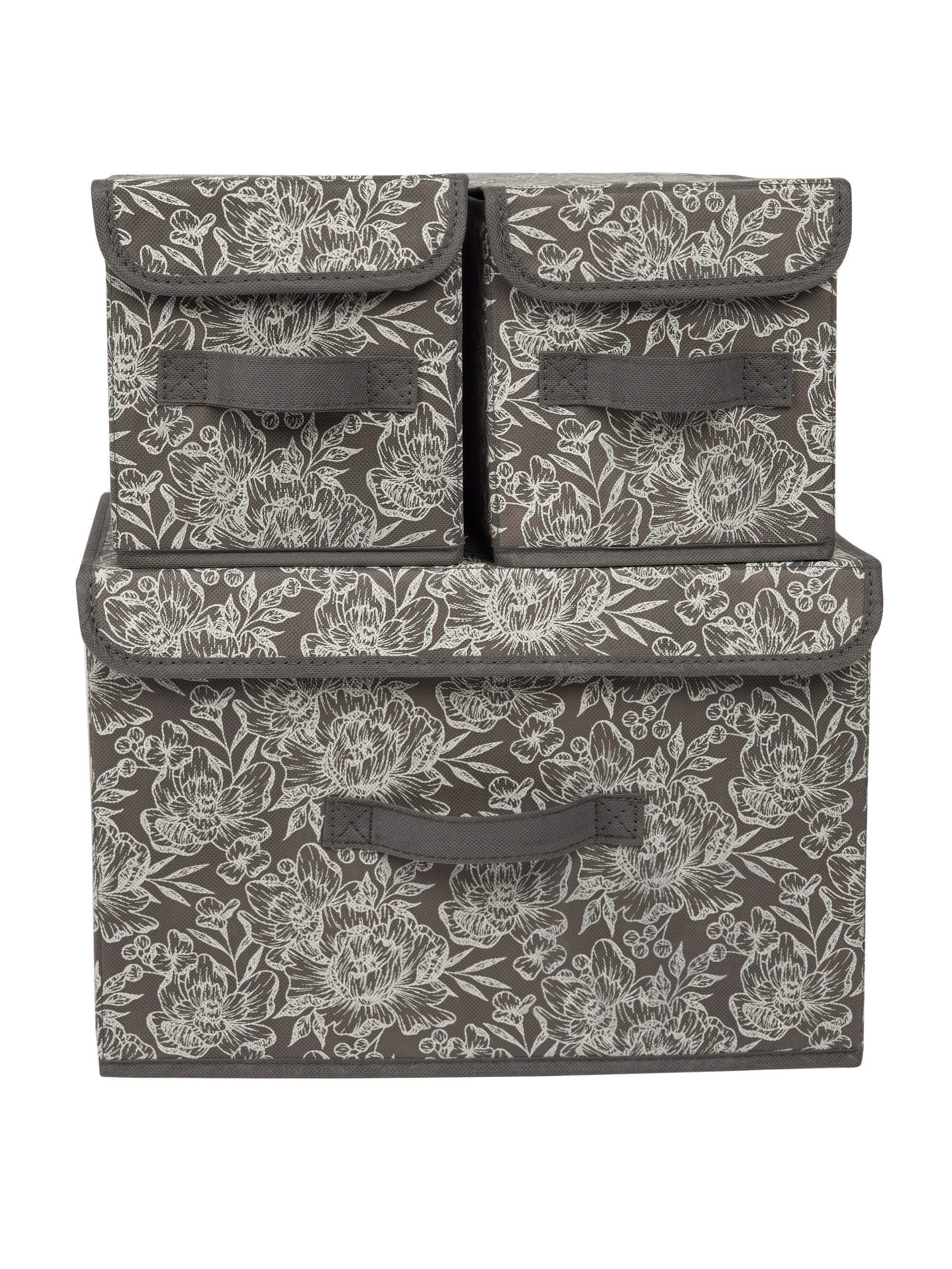 Изображение товара Органайзер для хранения Еврогарант Grey Flower складной 38x17.2x26 см нетканый цвет серый 3 шт.