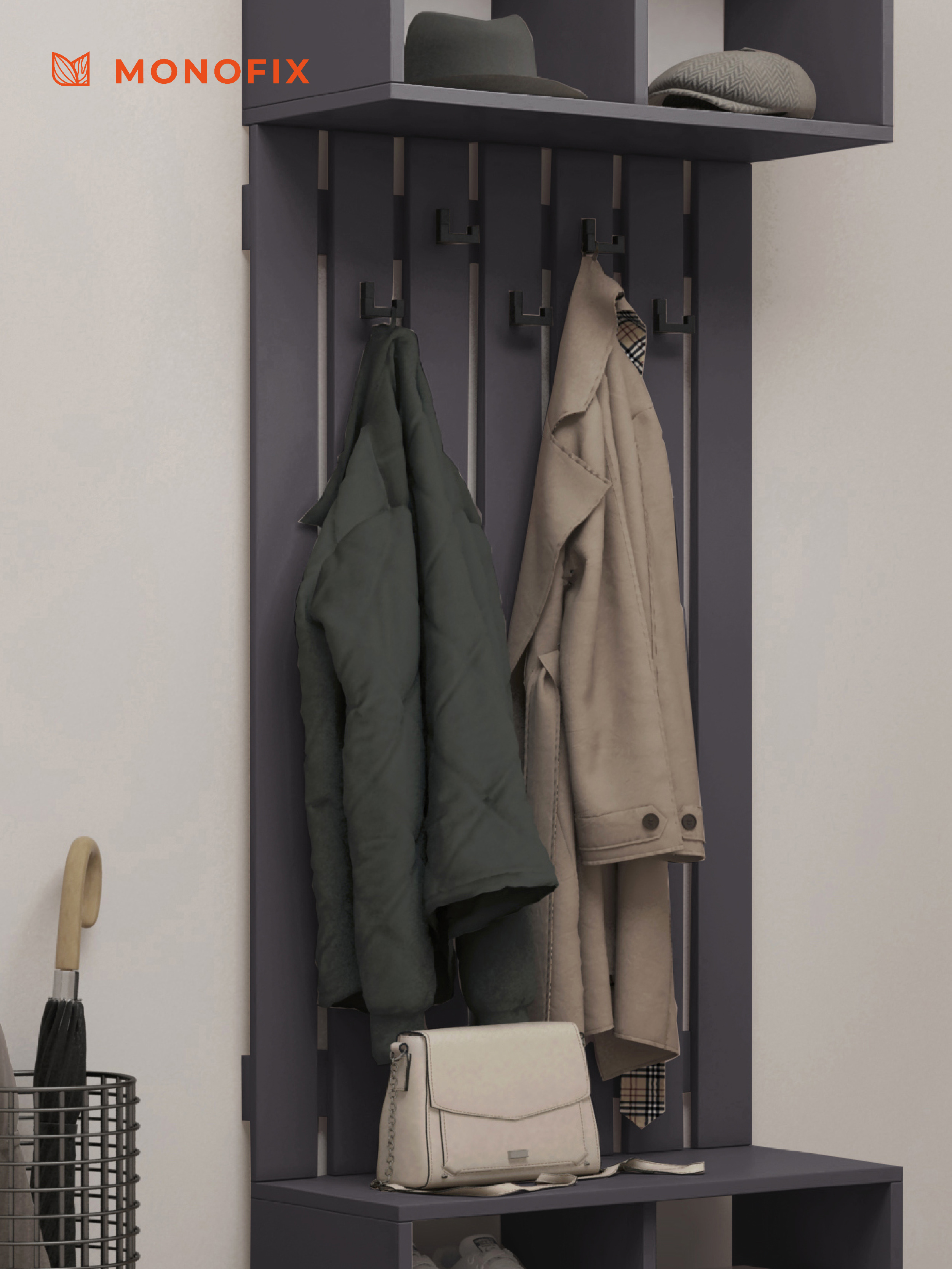 Изображение товара Настенная вешалка 5 крючков 69x115x3.3 см цвет графит