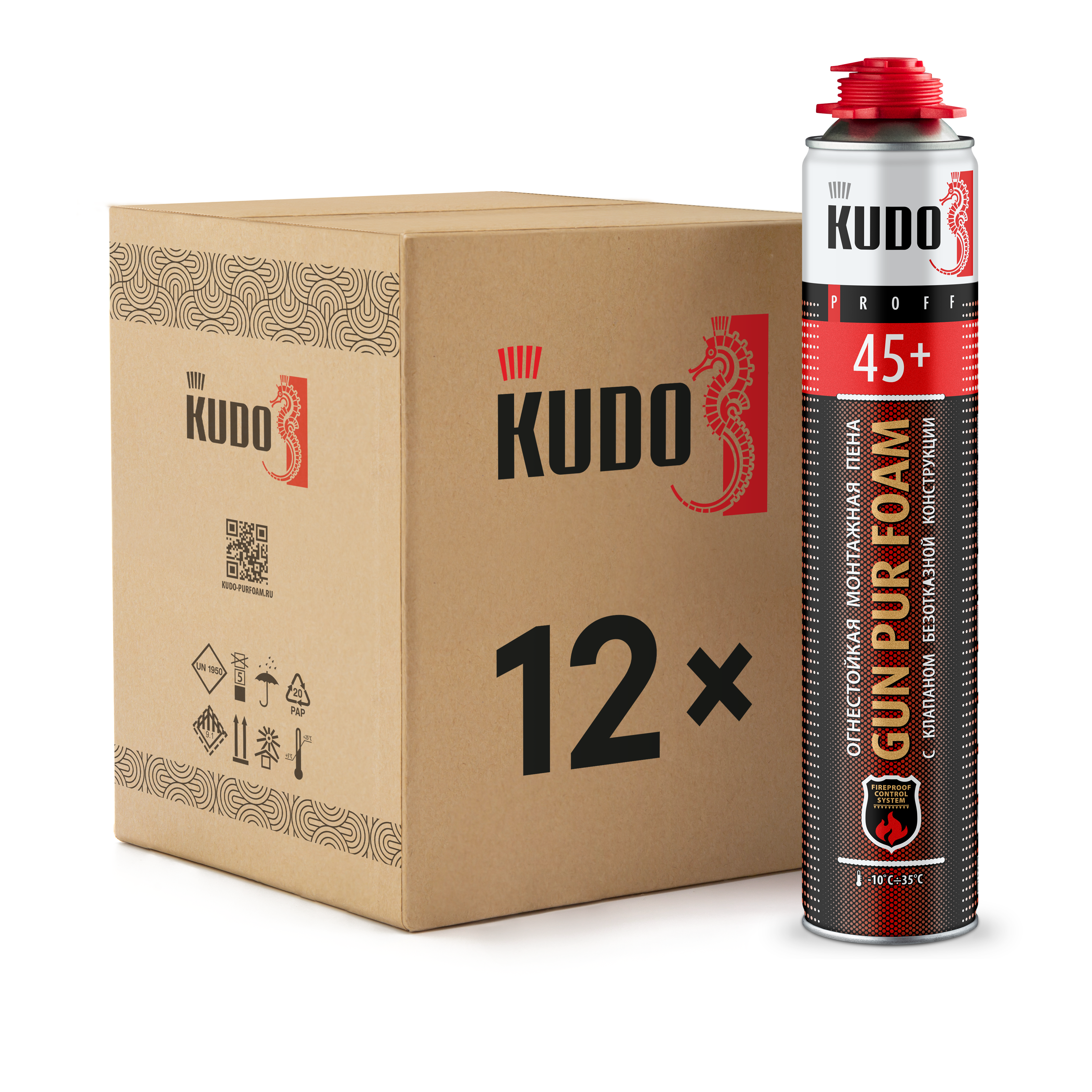 Изображение товара Пена монтажная KUDO FIRE PROOF 45+ огнестойкая 1000 мл всесезонная Изображение товара Пена монтажная KUDO FIRE PROOF 45+ огнестойкая 1000 мл всесезонная