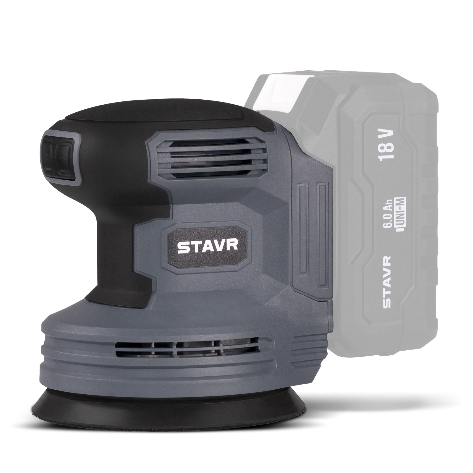 Изображение товара Эксцентриковая шлифмашина аккумуляторная Stavr SOS 18-125V, 18 В Li-Ion 125 мм, без АКБ и ЗУ