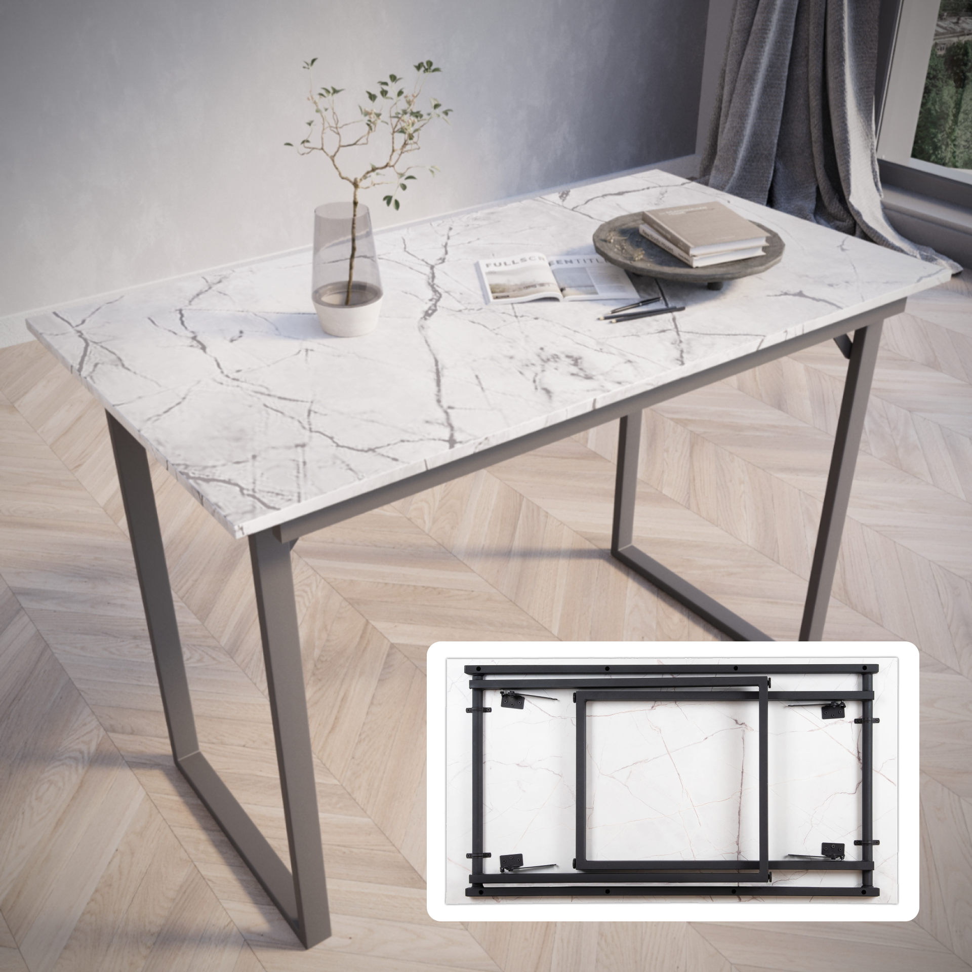 Изображение товара Стол раскладной Mantero 110x60 см лдсп черный с порошковым покрытием стиль лофт