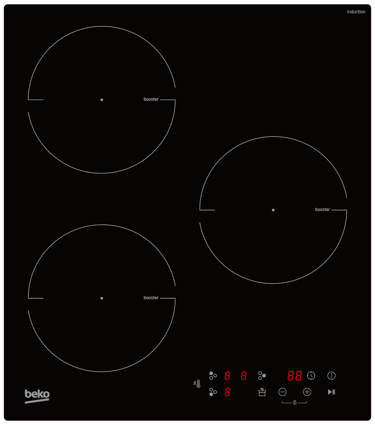 Изображение товара Электрическая варочная панель Beko HII 43400 TO 45 см 3 конфорки индукция черная