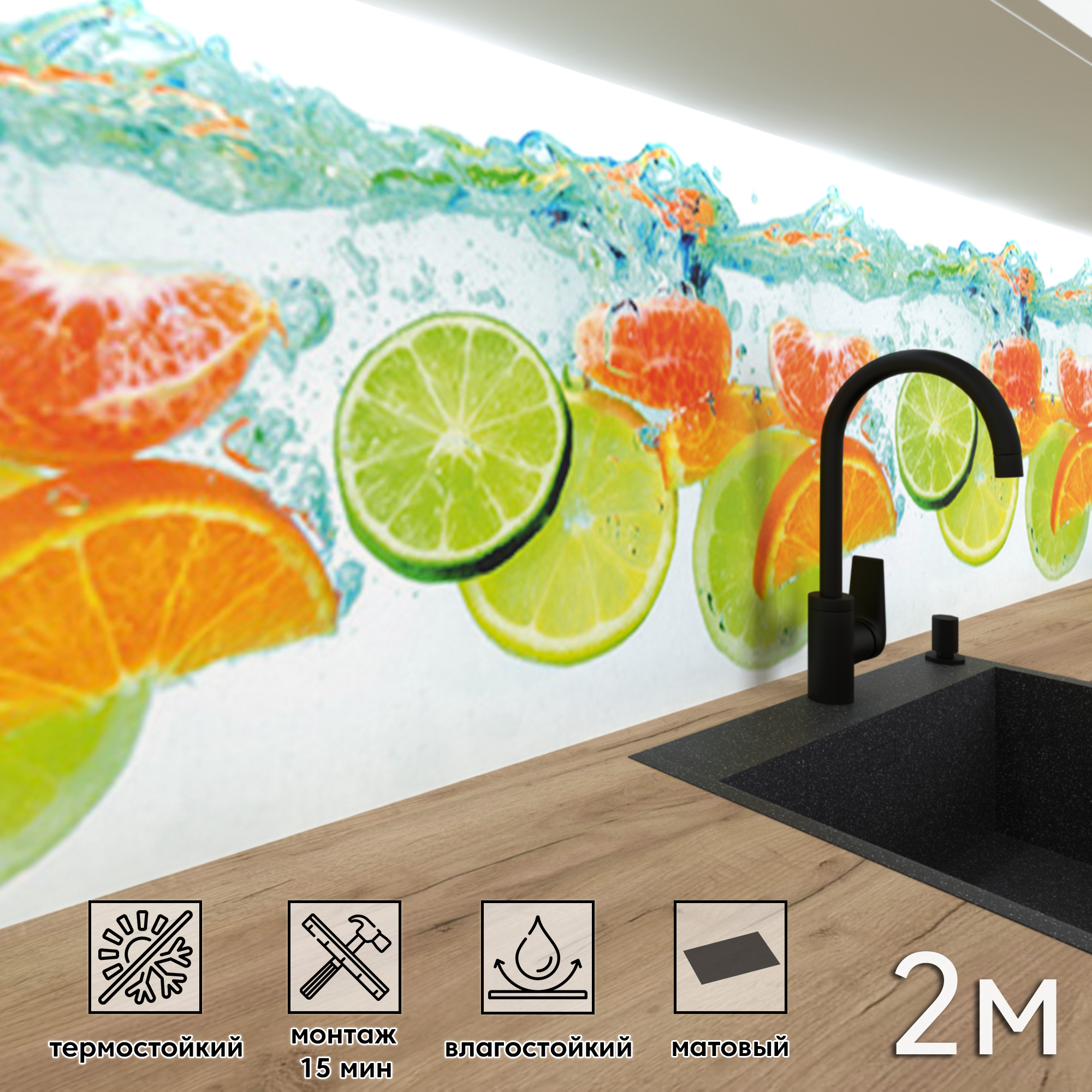 Изображение товара Стеновая панель матовая Фартукофф Фрукты в воде 200x60x0.15 см ПВХ цвет разноцветный