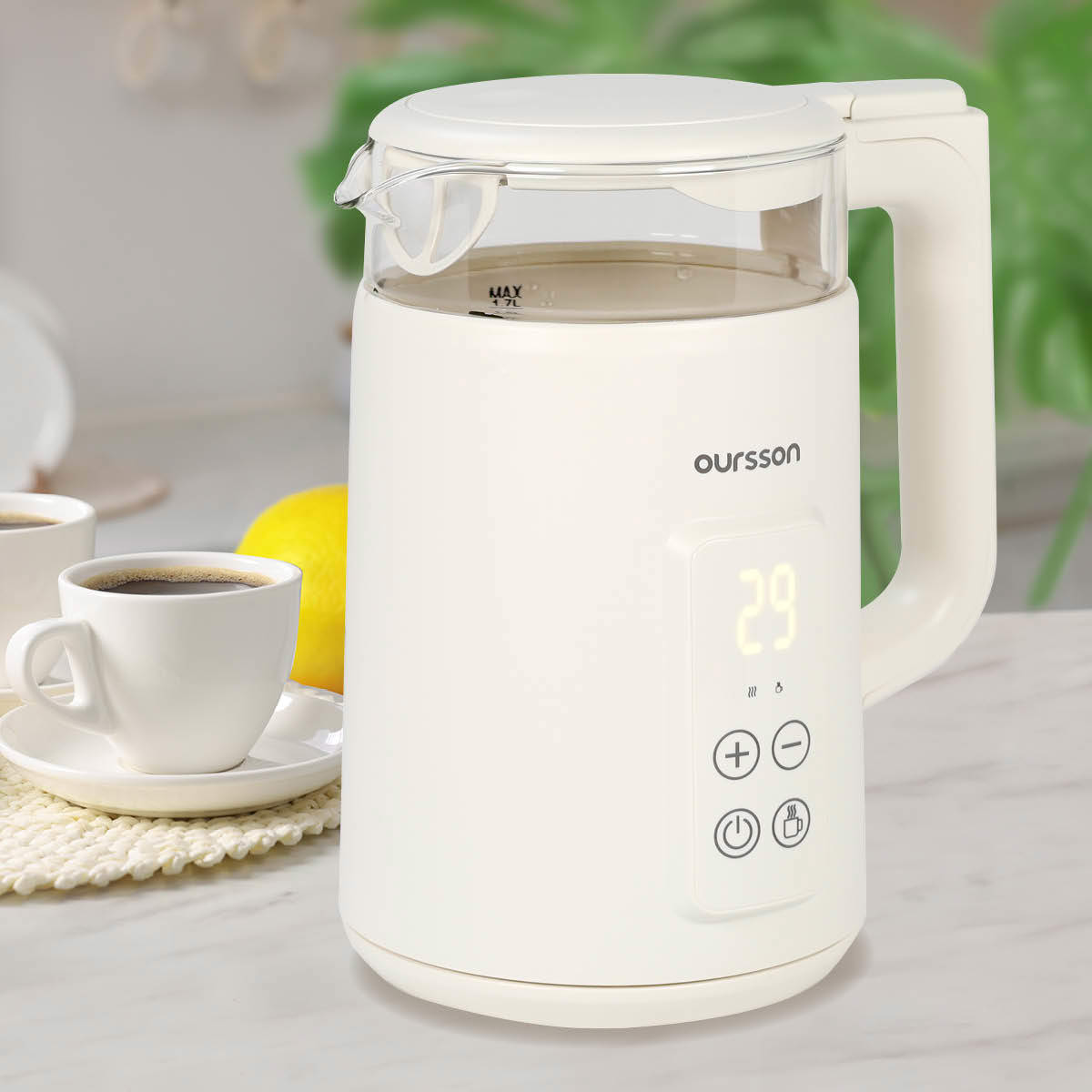 Изображение товара Электрический сенсорный чайник Oursson 1.7 л с функцией поддержки тепла и дисплеем