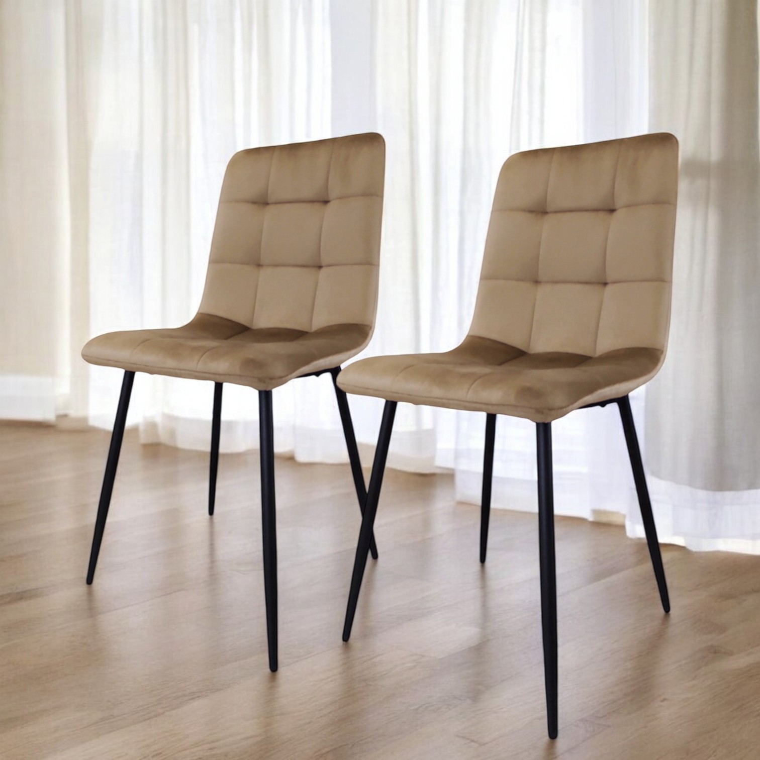 Изображение товара Комплект 2 стульев Weimei Best из велюра, современный дизайн, черные ножки