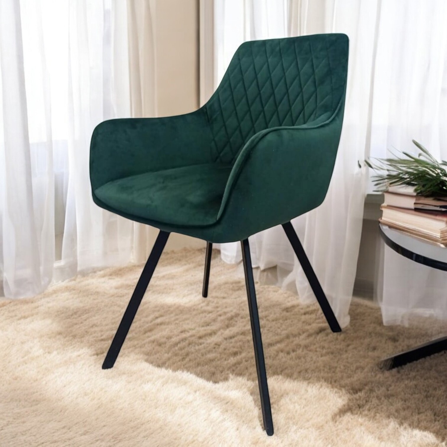 Изображение товара Стул поворотный Weimei Dc79001r из велюра темно-зеленый современный дизайн