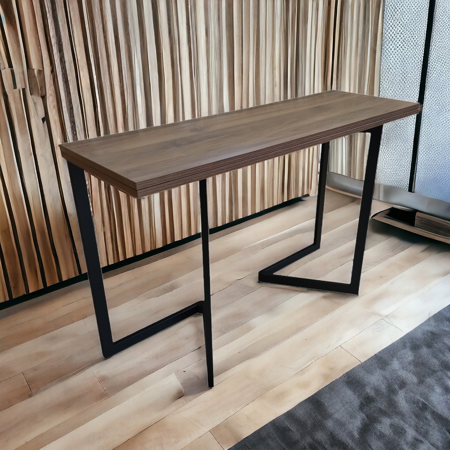 Изображение товара Стол консоль прямоугольный раздвижной Gomlden B2238-1 120x120 см МДФ ламинированная меламином цвет дуб коричневый табак