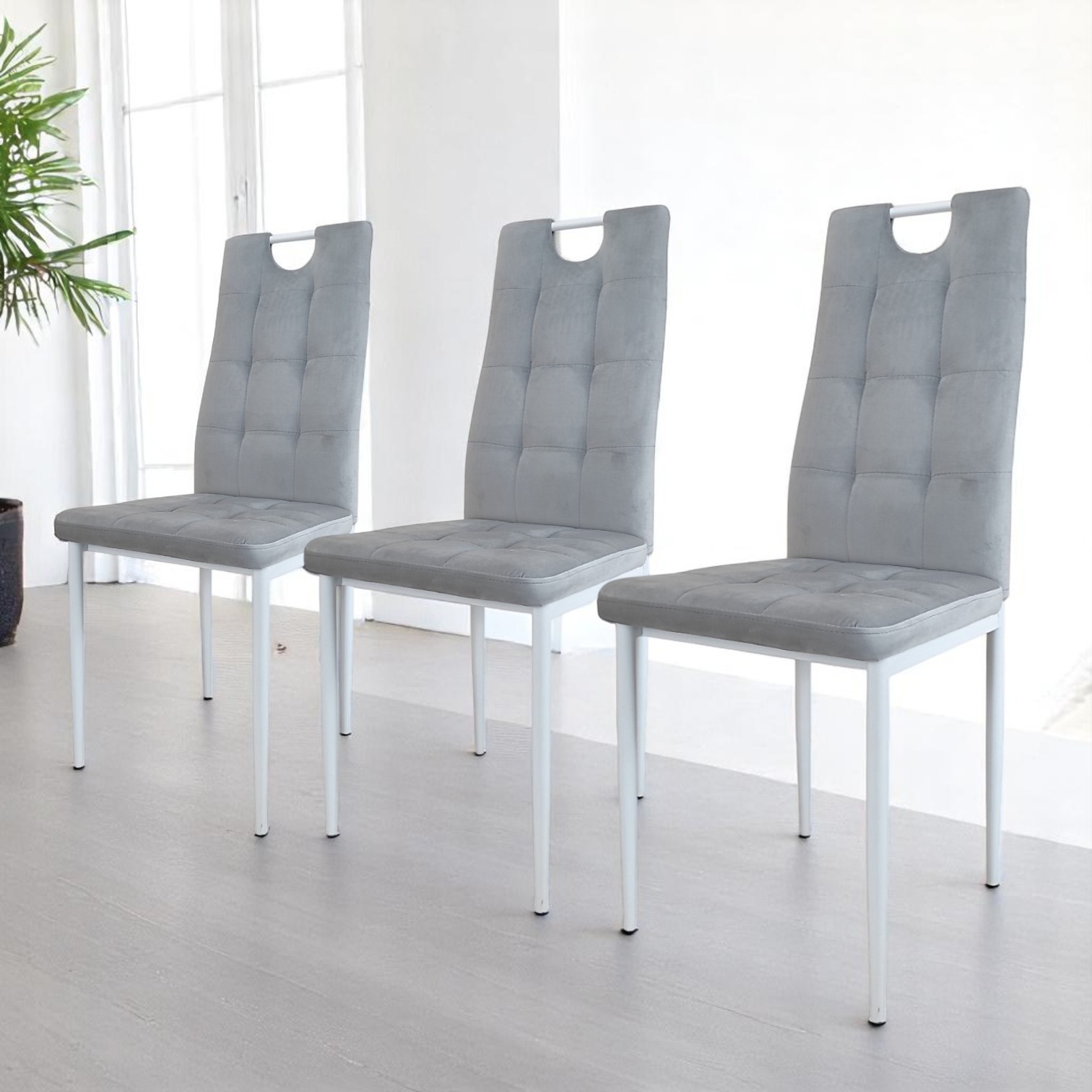 Изображение товара Кухонный стул Weimei Dc611-1 42x96x52 см велюр цвет светло-серый 3 шт