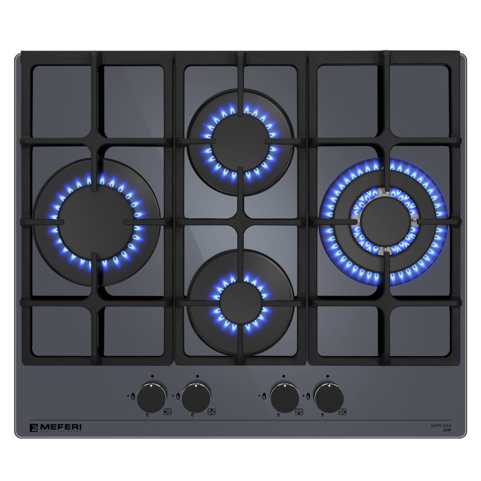 Изображение товара Газовая варочная панель Meferi MGH604GR GLASS ULTRA 60 см 4 конфорки серебристая