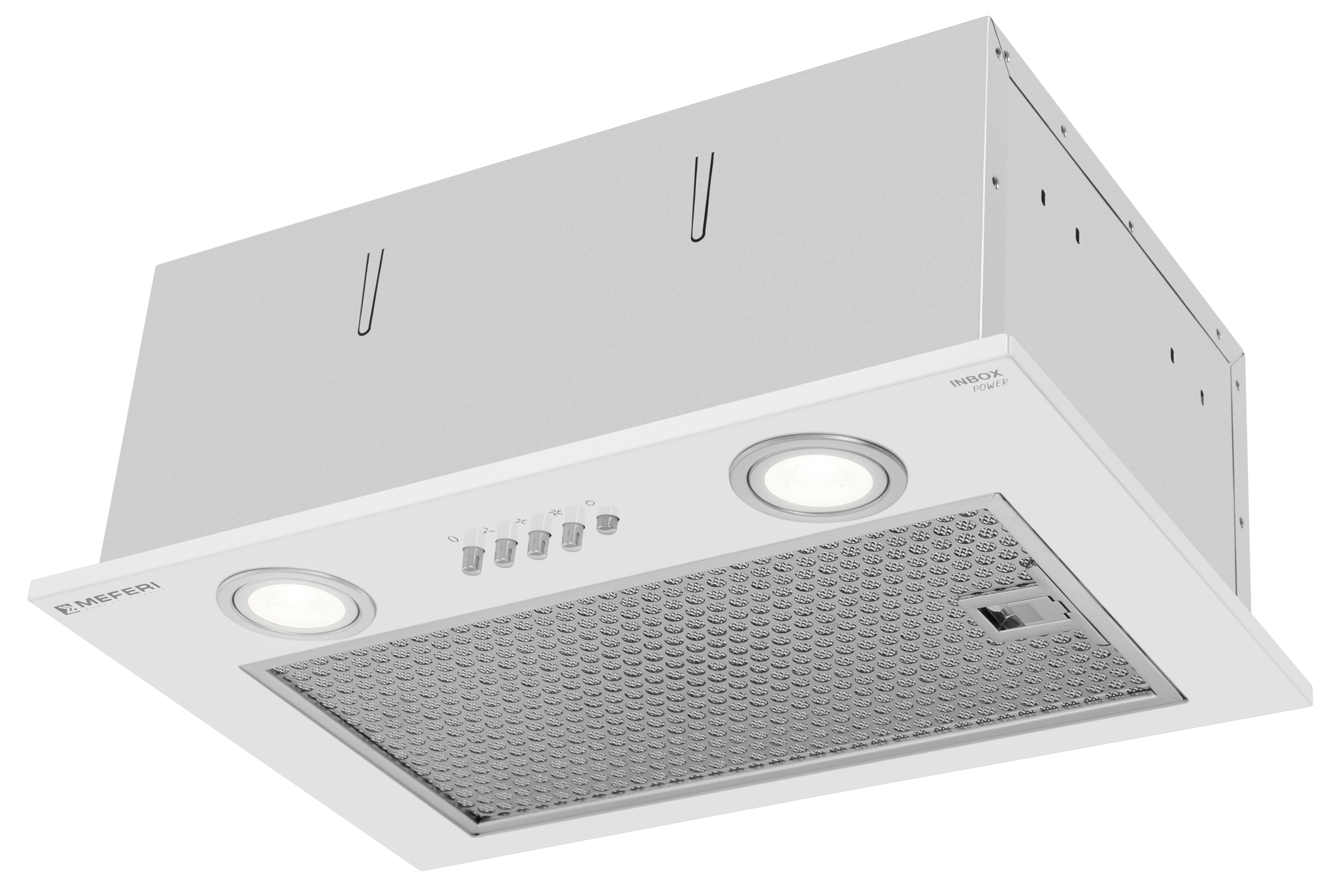 Изображение товара Встраиваемая вытяжка Meferi INBOX45WH POWER 45 см белая тихая и стильная