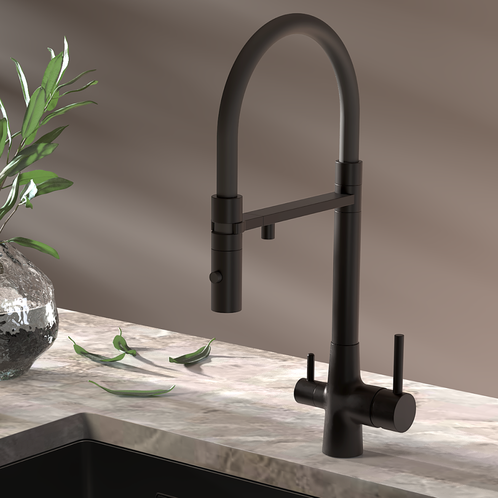 Изображение товара Смеситель для кухни Esko line EL_MGN total black с гибким изливом 33 см