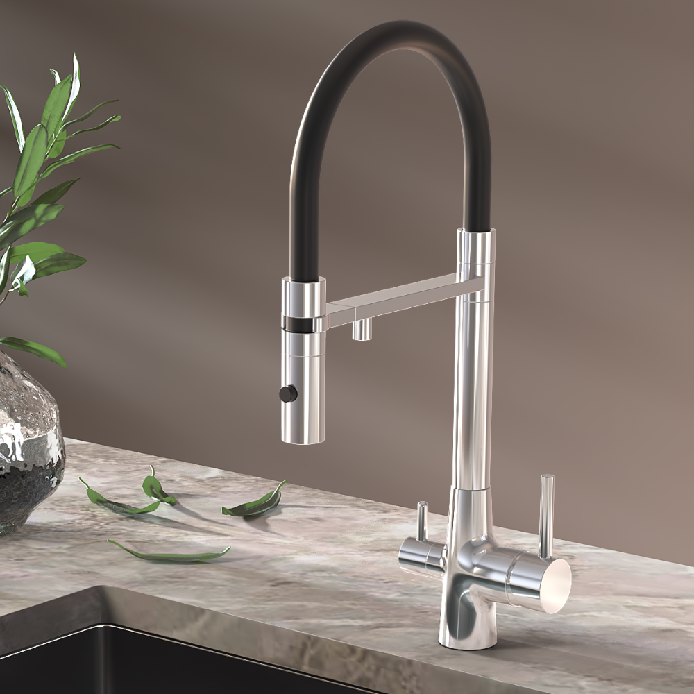 Изображение товара Смеситель для кухни Esko line EL_MGN black с гибким изливом и фильтром