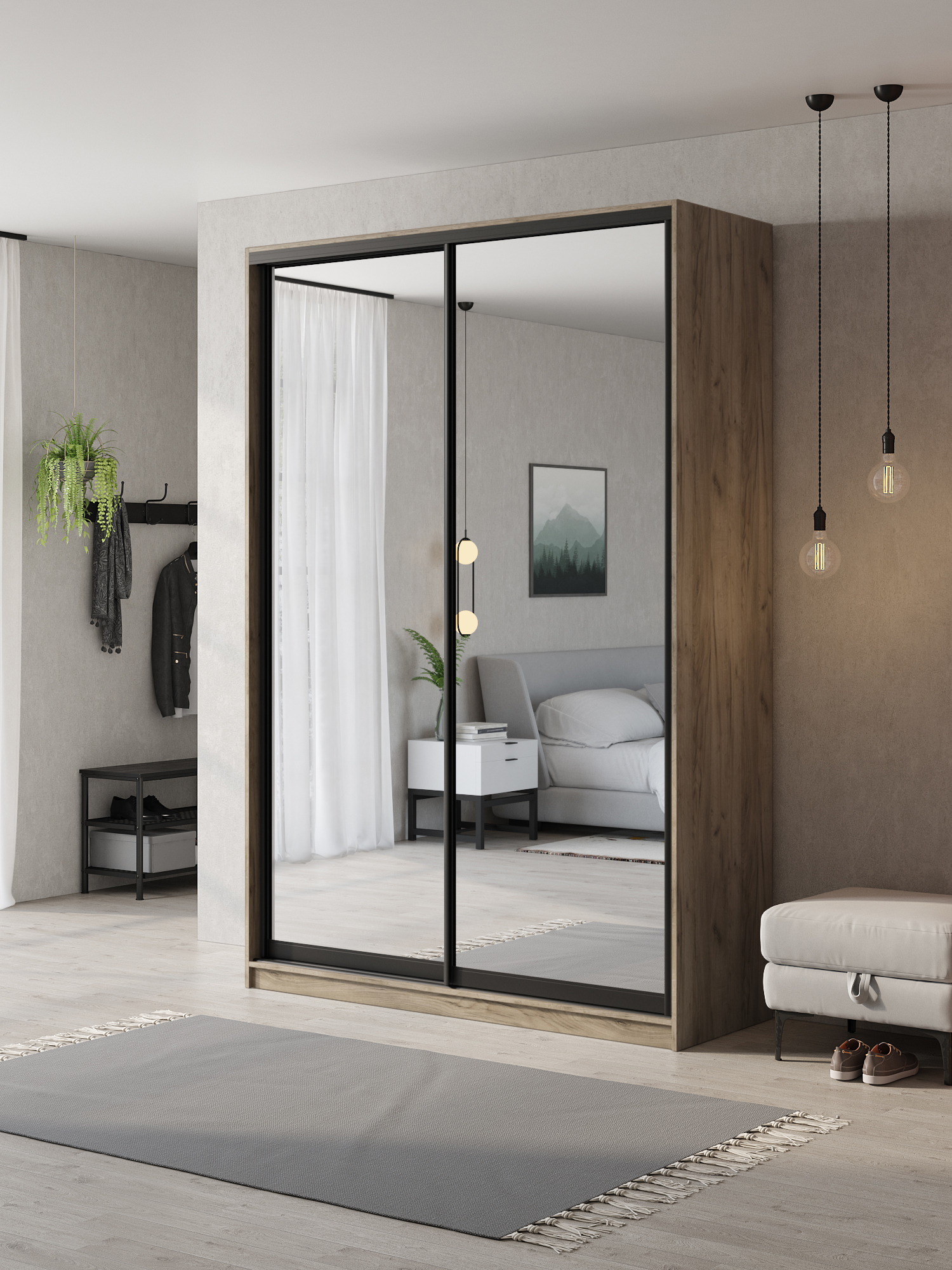 Изображение товара Шкаф-купе Клевер Атина 240x140x45 см двухдверный с зеркалом и 6 полками