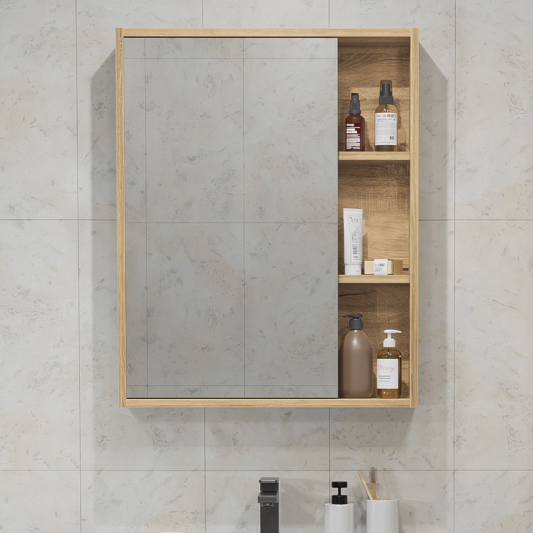 Изображение товара Зеркальный шкаф для ванной Ruvann Aqvi 60 цвет дуб вотан