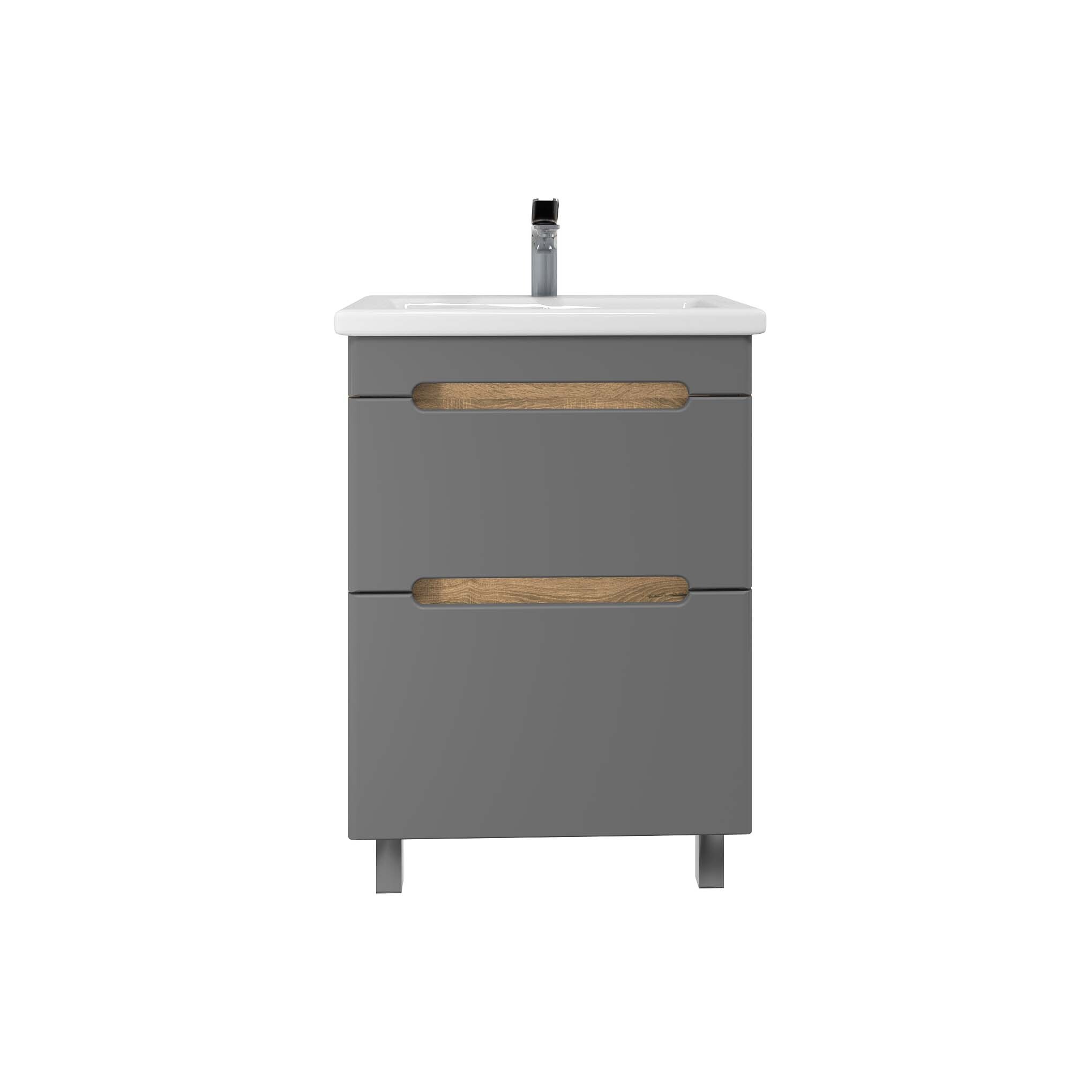 Изображение товара Тумба в ванную Ruvann Aqvi 50 напольная цвет графит софт, дуб вотан