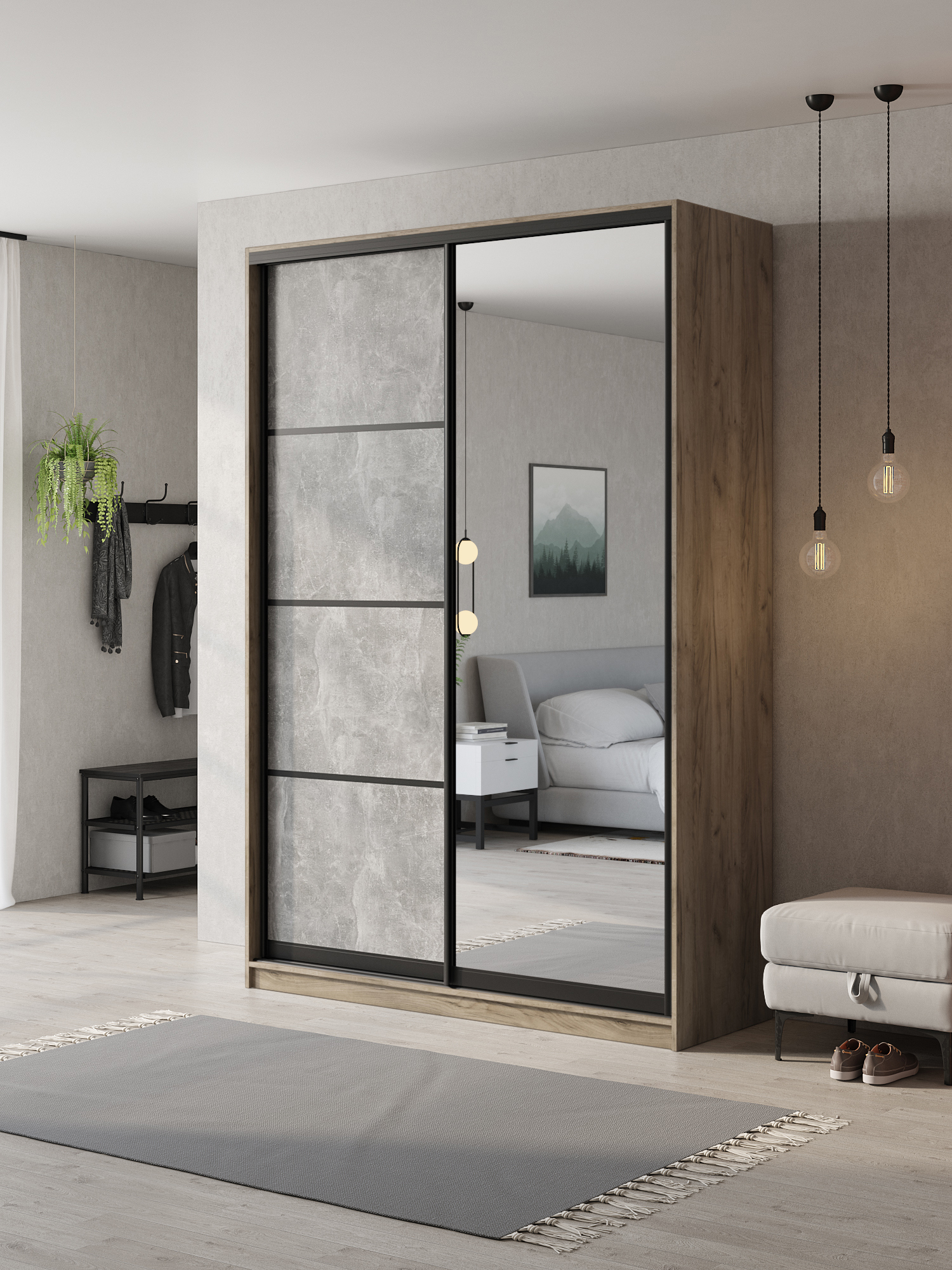 Изображение товара Шкаф-купе Атина с зеркалом 150x240 см 2 двери из ЛДСП в стиле минимализм