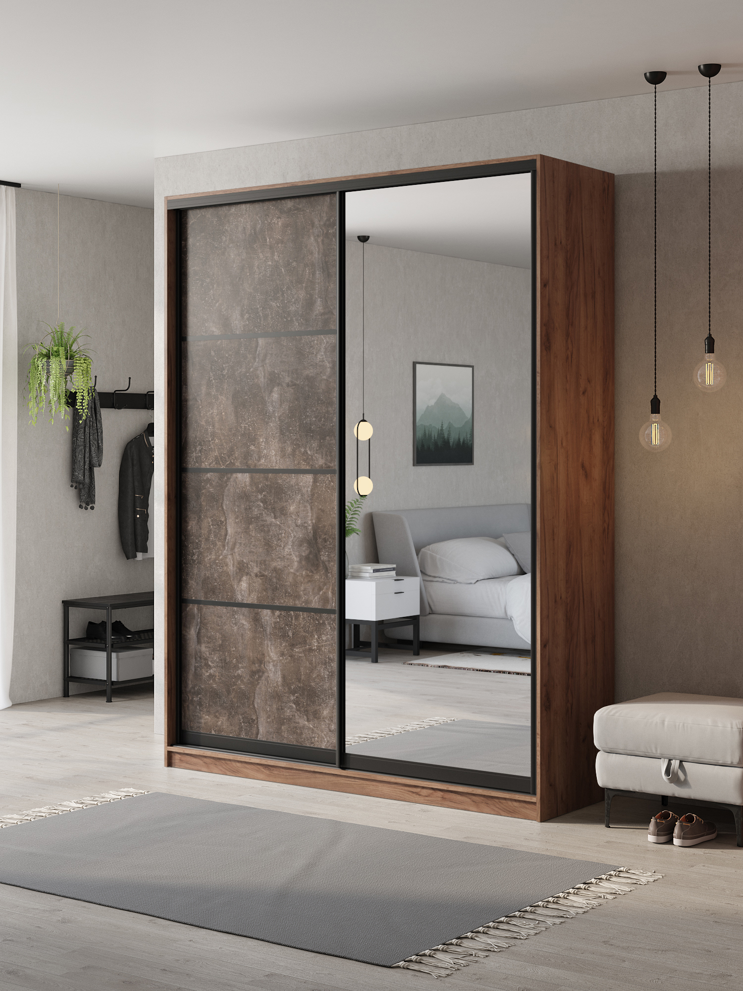 Изображение товара Шкаф-купе Клевер Атина 2 двери зеркало 240x190x50 см современный дизайн