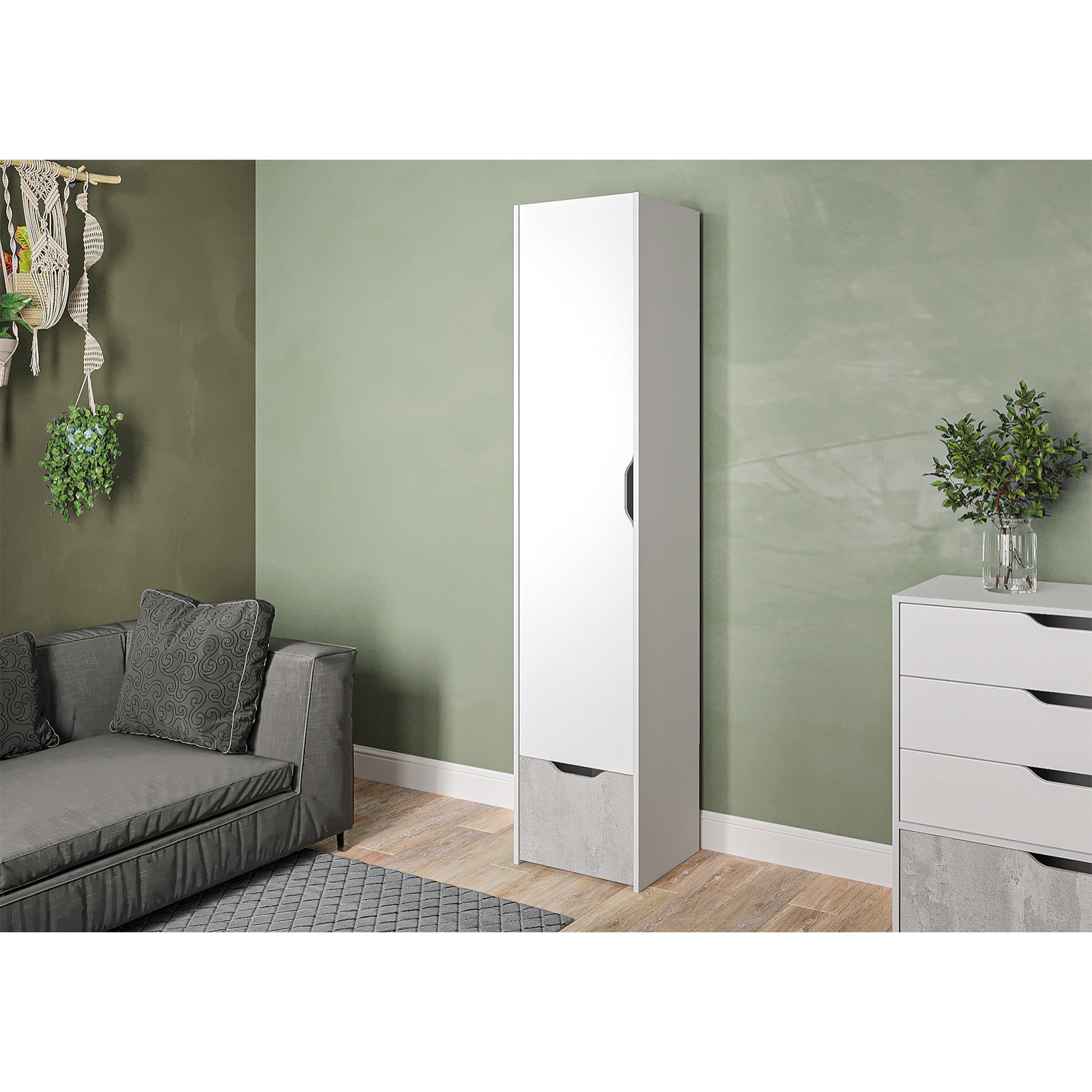 Изображение товара Шкаф распашной Мико Клик Мебель 1 дверь белый/бетон/бриллиант современный стиль