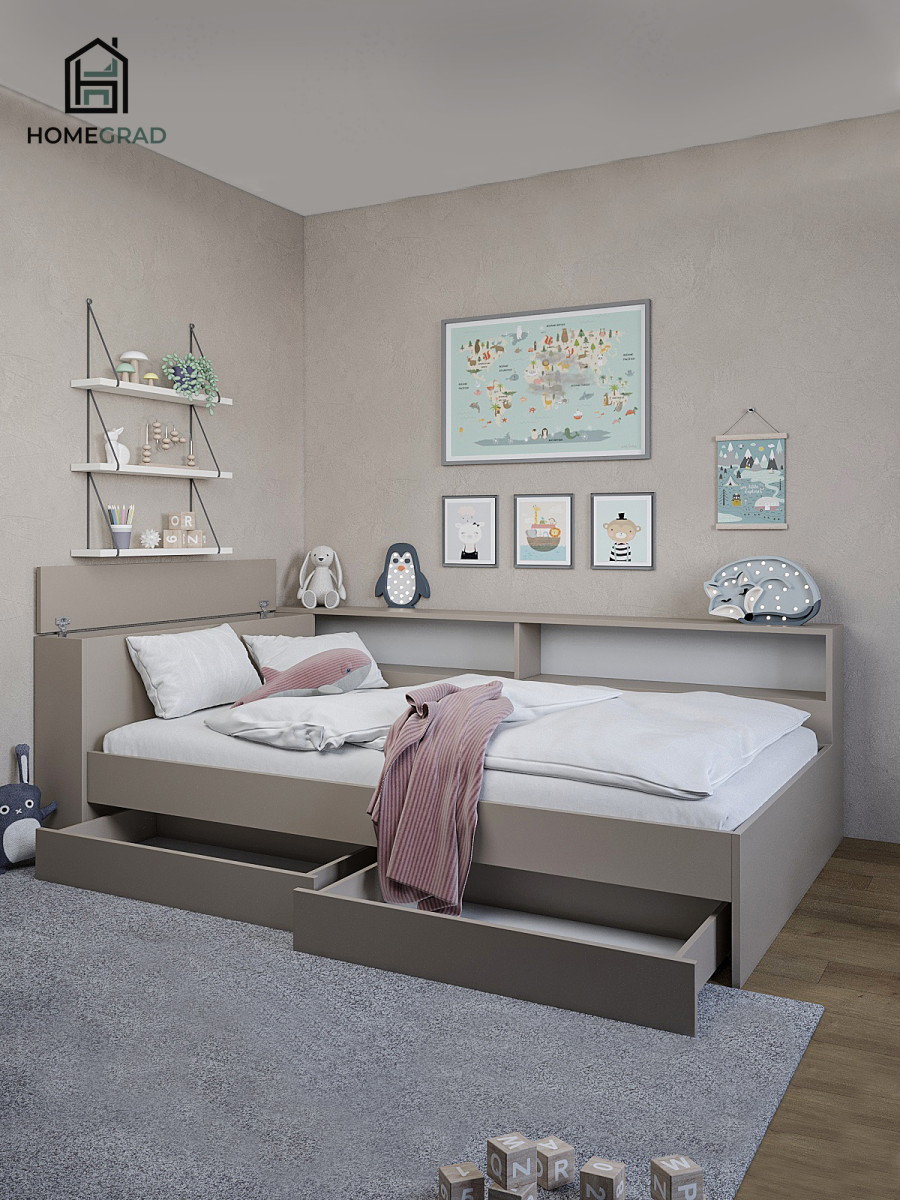 Изображение товара Кровать Homegrad Ksenia 120x200 см бежевый с ящиками и нишей для хранения