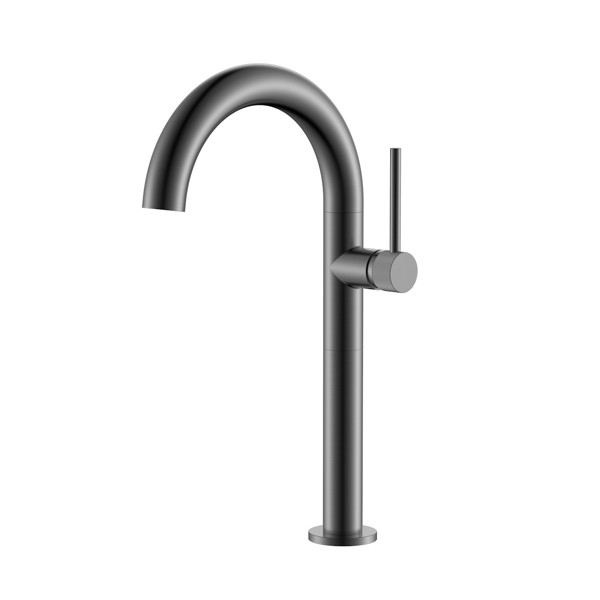 Изображение товара Смеситель из нержавеющей стали для накладных раковин Elghansa 16H3781-Gun высокий D излива 30мм однорычажный цвет оружейная сталь