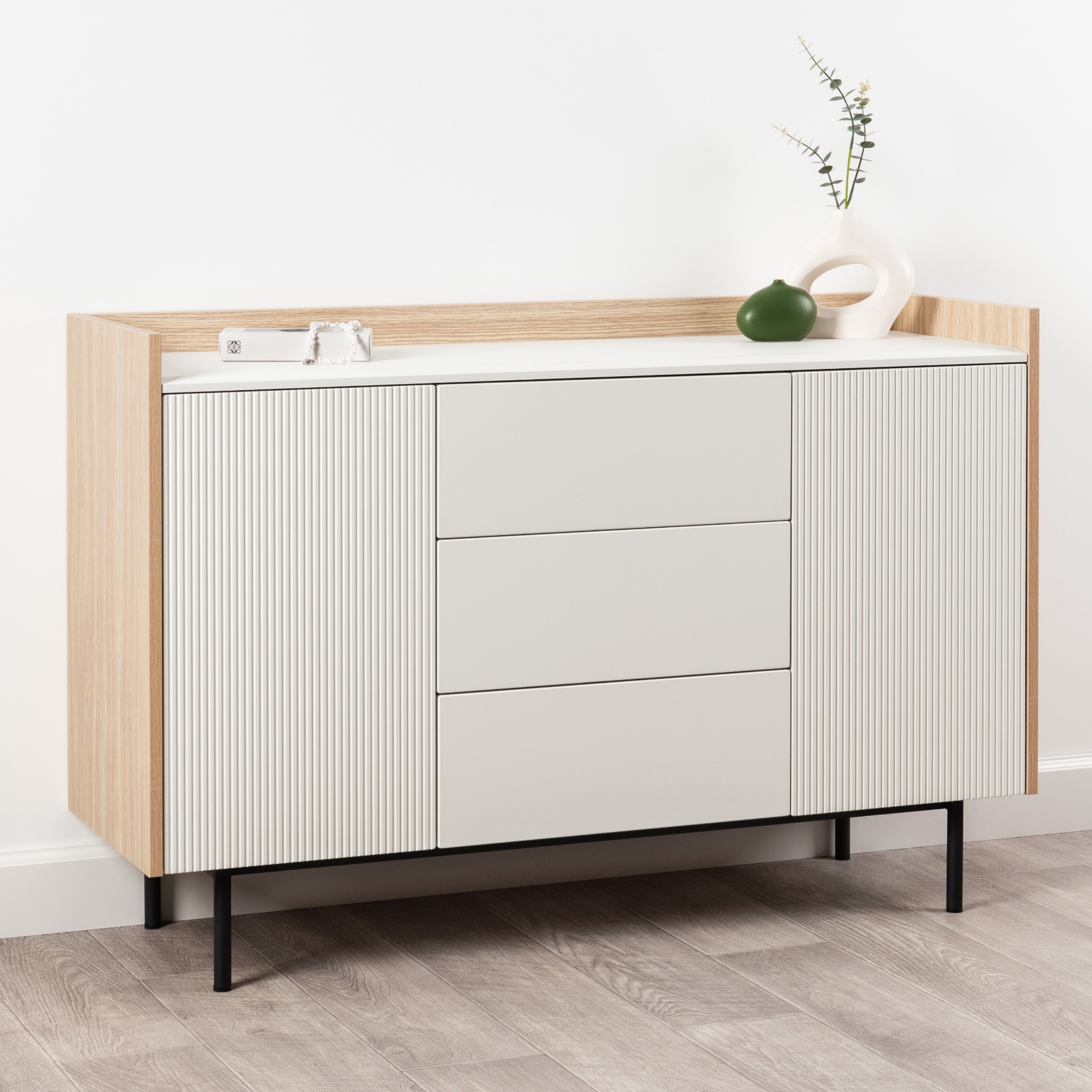 Изображение товара Комод Egregor Наоми 3 ящика 116.6х36.5х76.8 см ЛДСП цвет плэйн/белая шагрень