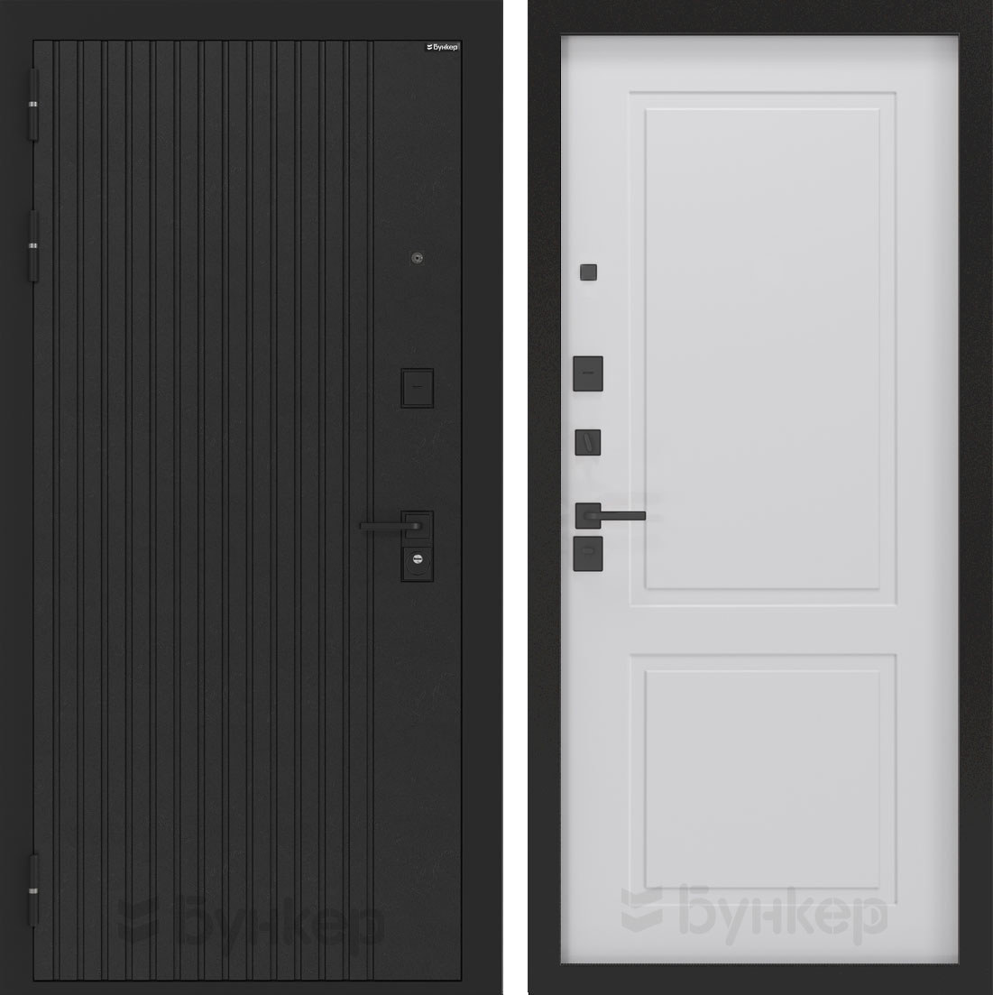 Изображение товара Дверь входная ДВЕРИ ЛАБИРИНТ Бункер 06 Черный кварц/Белый софт, 205x88 см