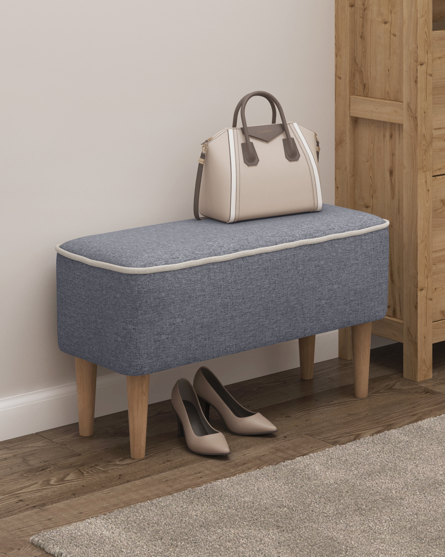 Изображение товара Банкетка Monofix Одос 70x42x32 см рогожка серо-синяя стильное изделие для интерьера